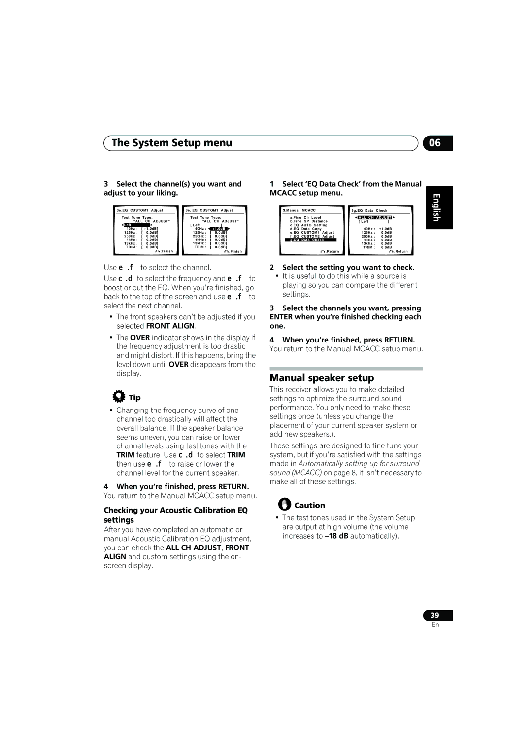 Pioneer VSX-817-S/-K operating instructions Manual speaker setup, Checking your Acoustic Calibration EQ settings 