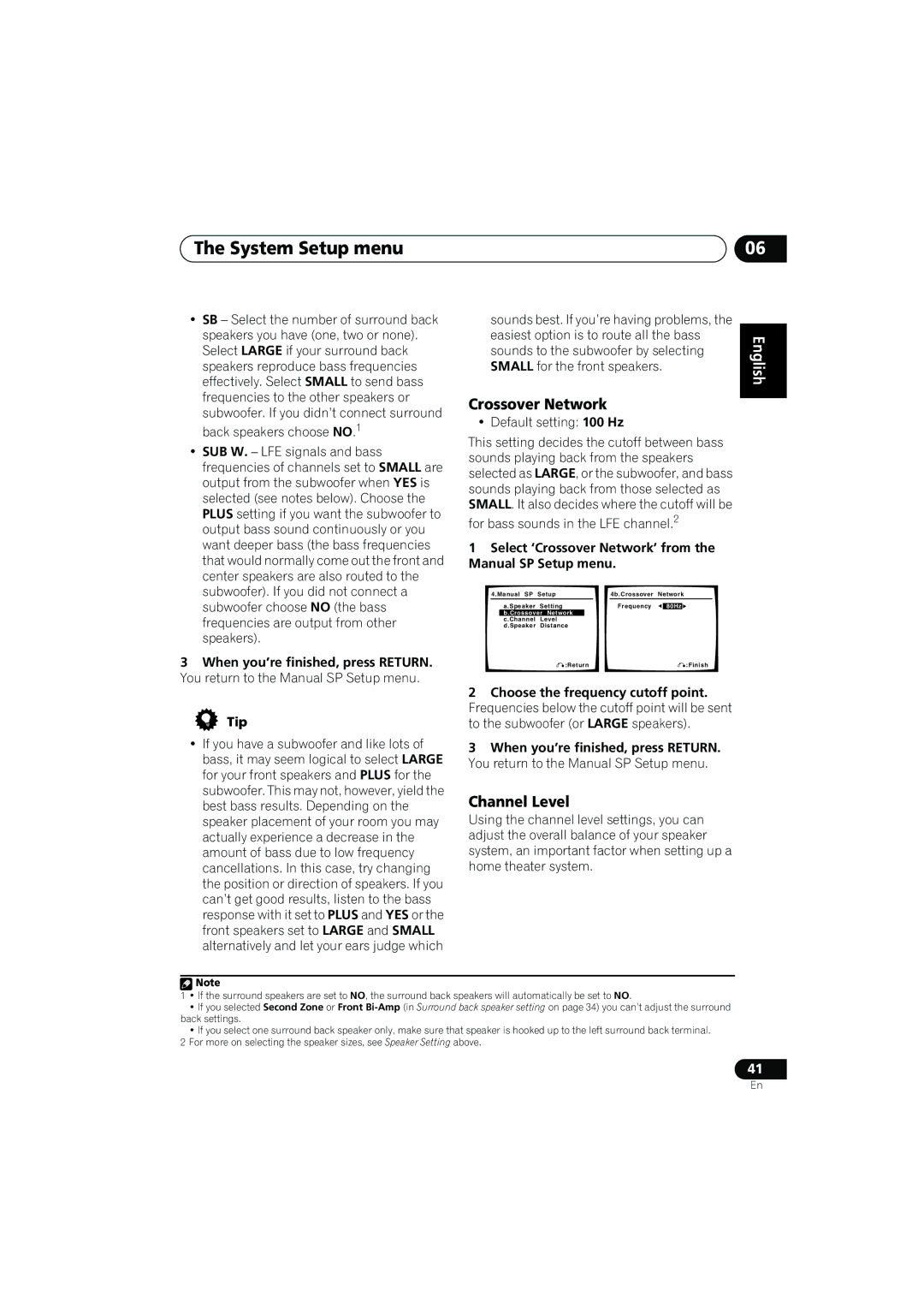 Pioneer VSX-817-S/-K Channel Level, Select ‘Crossover Network’ from the Manual SP Setup menu, Nederlands Español 