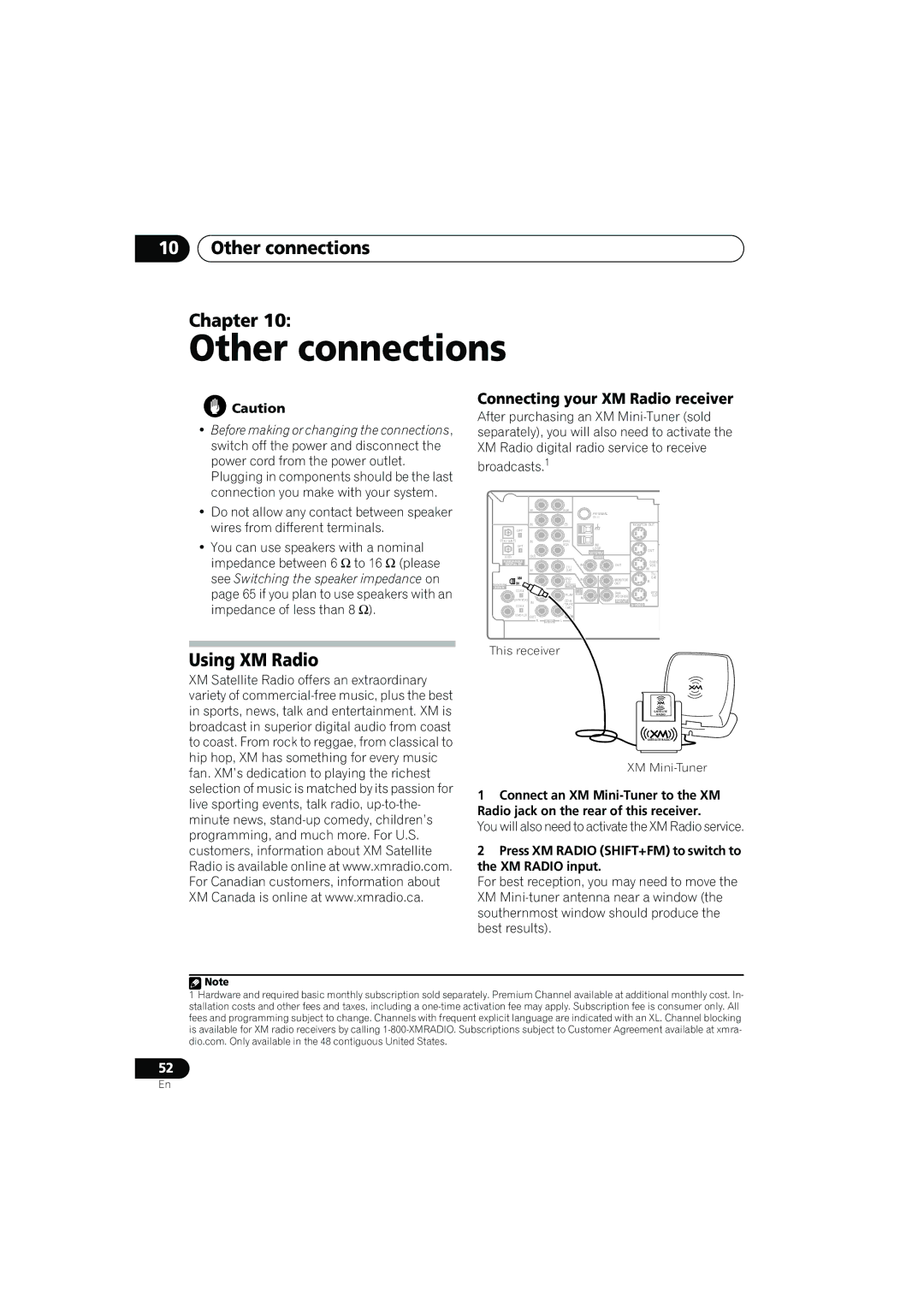 Pioneer VSX-817-S/-K Other connections Chapter, Using XM Radio, Connecting your XM Radio receiver 