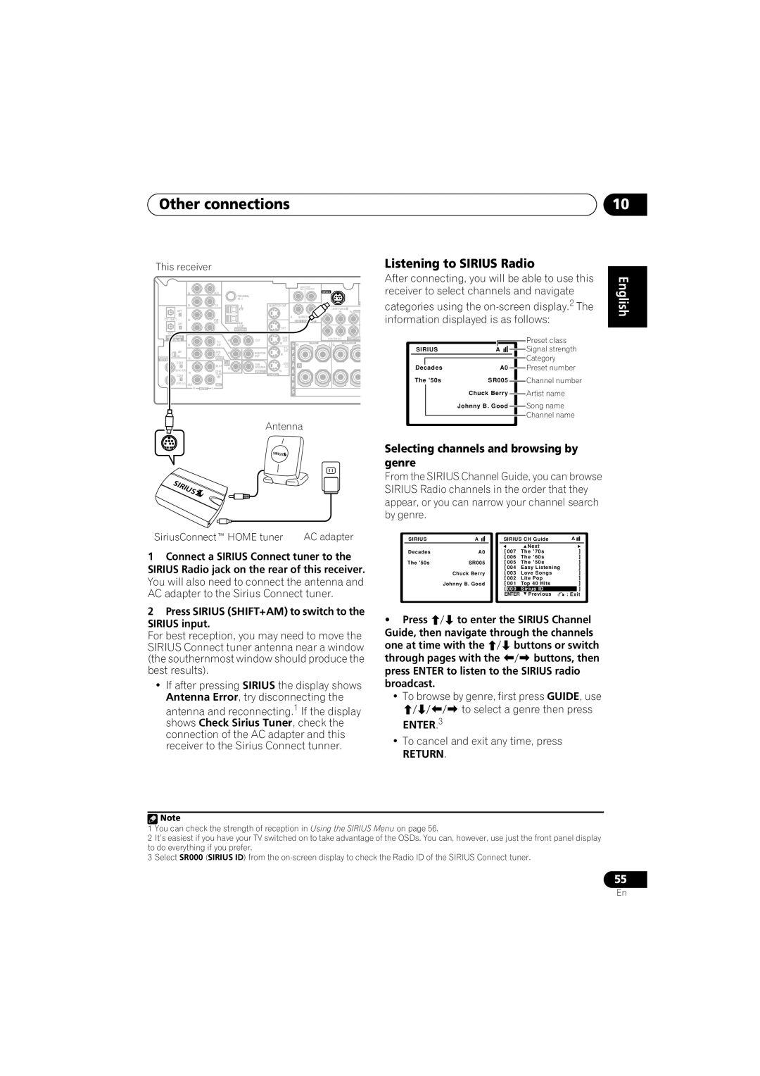 Pioneer VSX-817-S/-K Listening to Sirius Radio, Press Sirius SHIFT+AM to switch to the Sirius input, One at time with 