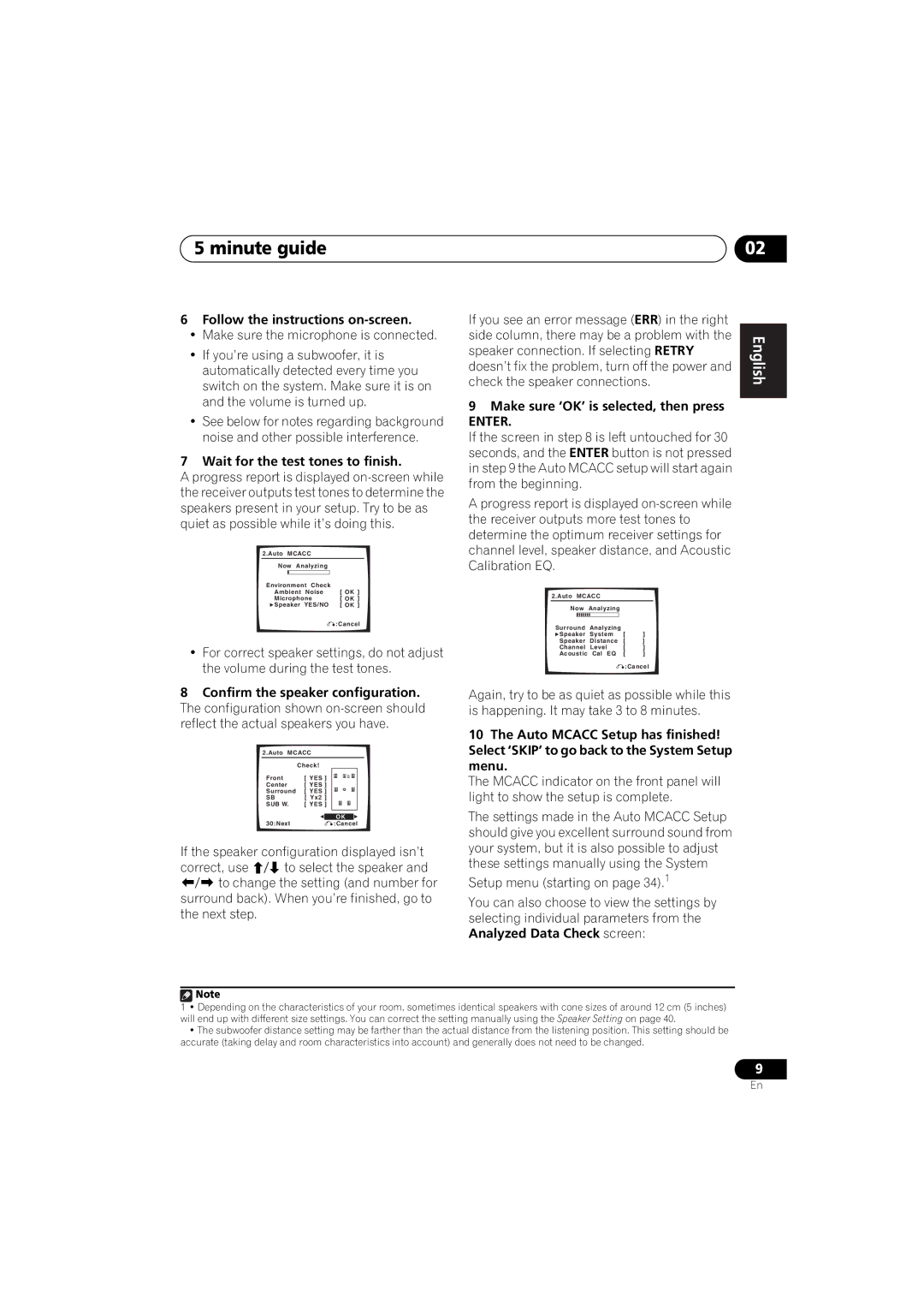 Pioneer VSX-817-S/-K Minute guide, Follow the instructions on-screen, Wait for the test tones to finish, Enter 