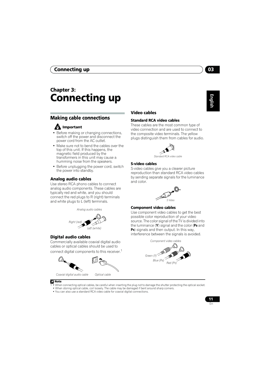 Pioneer VSX-817-S/-K Connecting up Chapter, Making cable connections, Video cables, Analog audio cables, S-videocables 