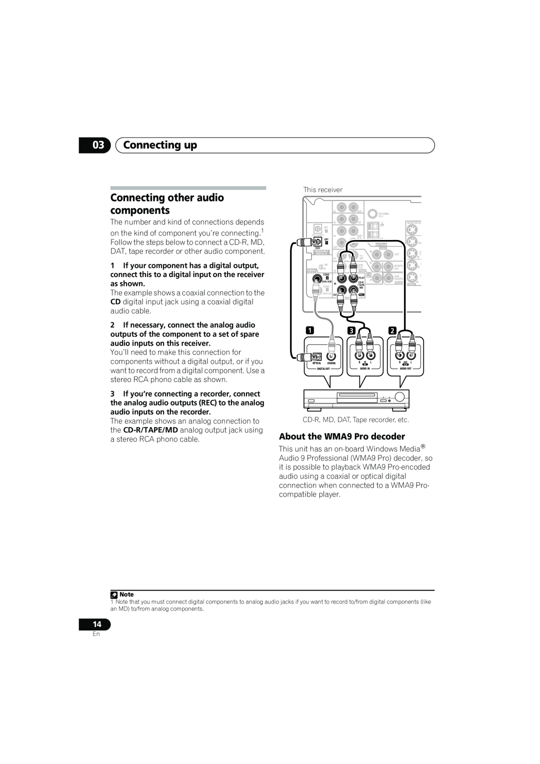 Pioneer VSX-817-S/-K operating instructions Connecting up, Connecting other audio components, About the WMA9 Pro decoder 