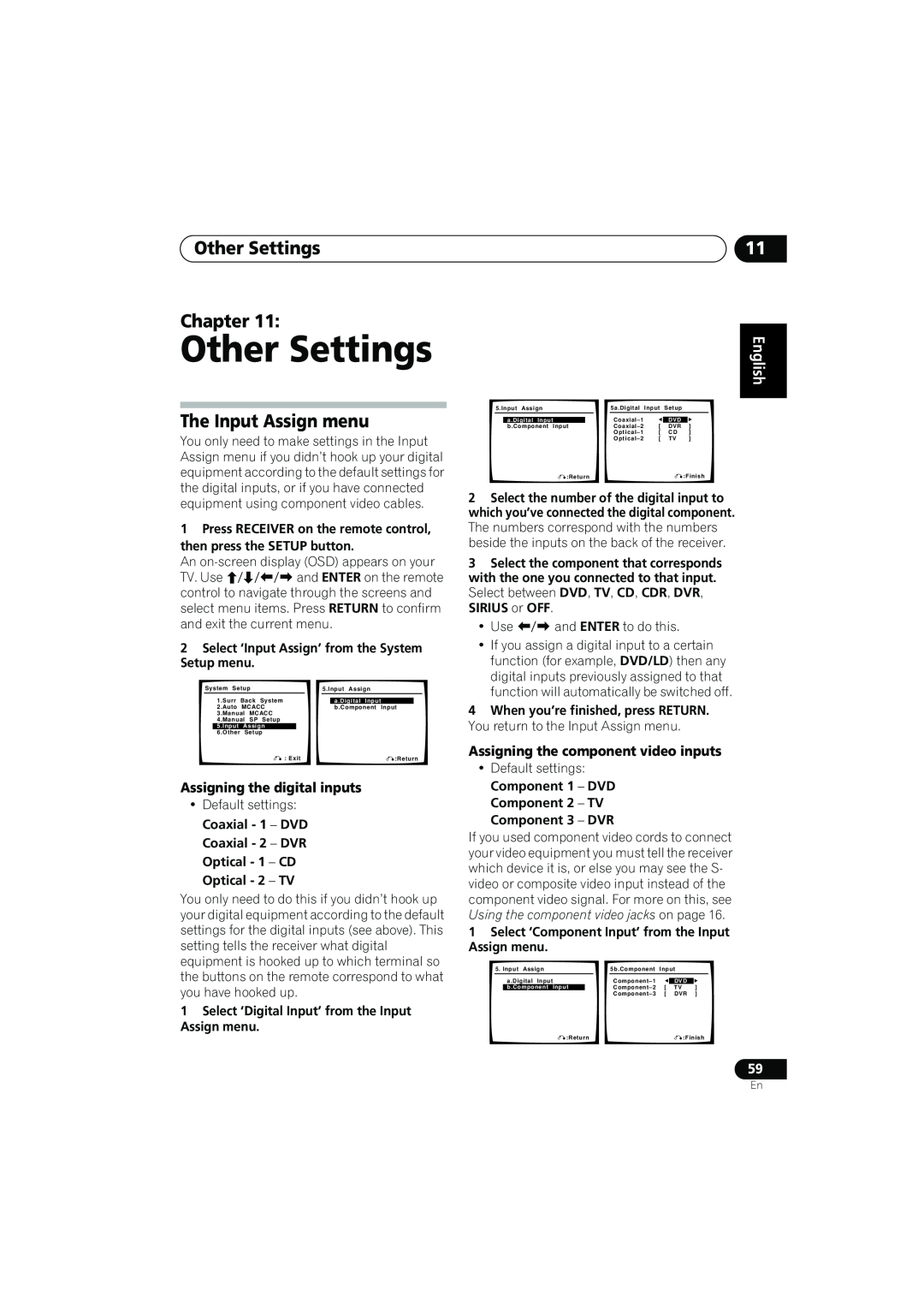 Pioneer VSX-817-S/-K Other Settings Chapter, The Input Assign menu, Assigning the digital inputs, English 