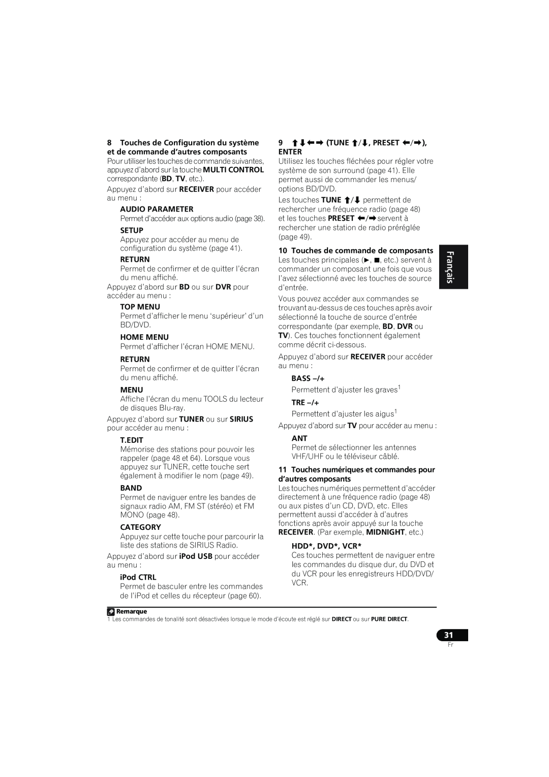 Pioneer VSX-819H-K manual English Français Español, Audio Parameter 