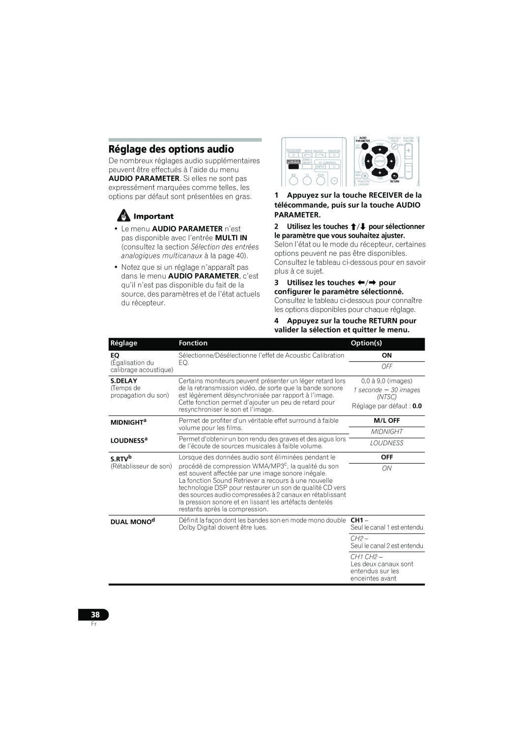 Pioneer VSX-819H-K manual Fonction, Réglage des options audio, analogiques multicanaux à la page, Options 