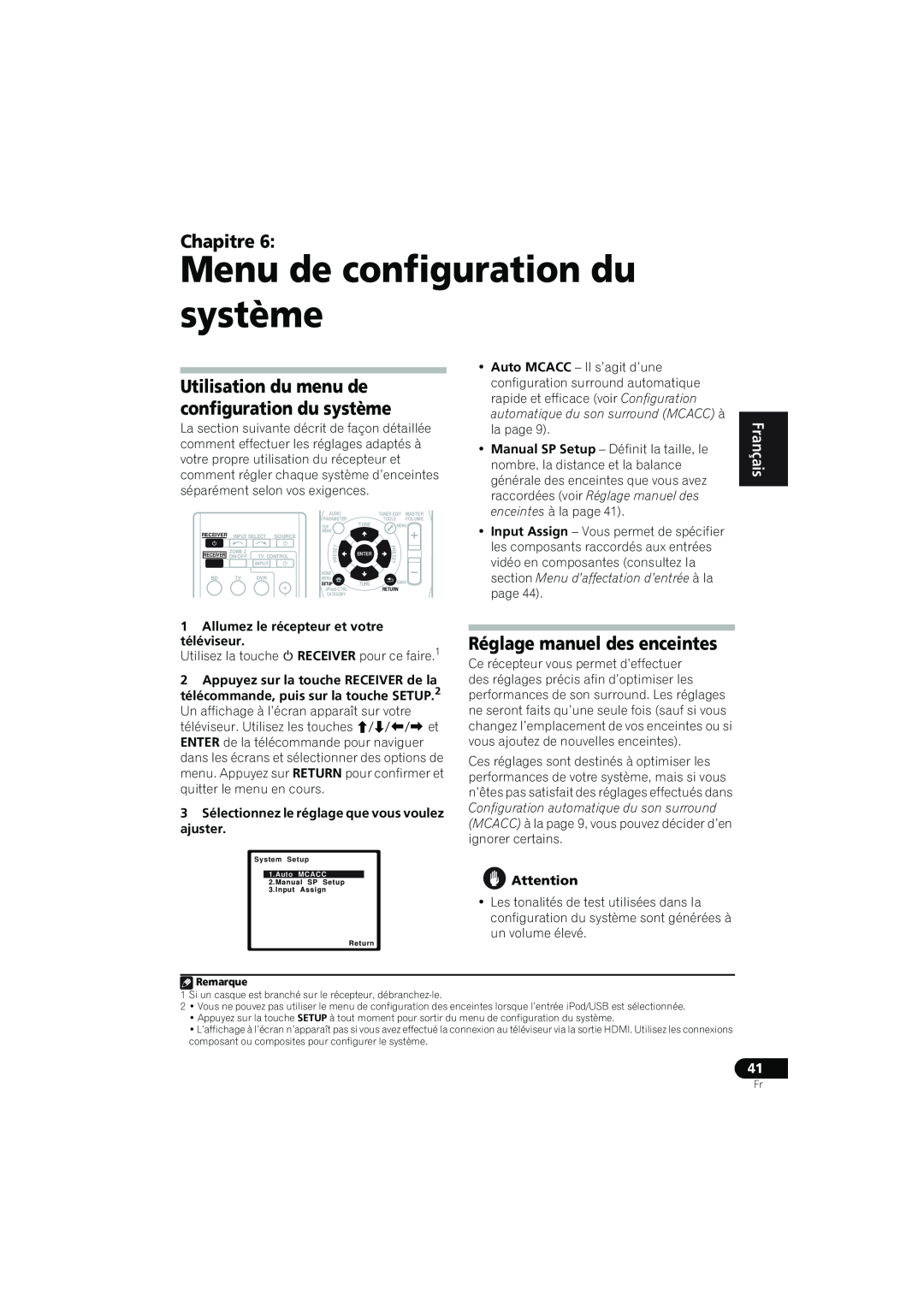 Pioneer VSX-819H manual Menu de configuration du système, Réglage manuel des enceintes, Chapitre, English Français Español 
