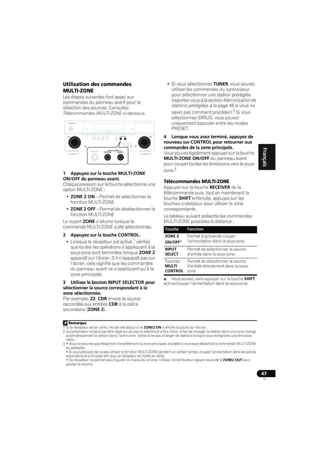 Pioneer VSX-819H-K manual Utilisation des commandes MULTI-ZONE, Télécommandes MULTI-ZONE, English, Français Español 