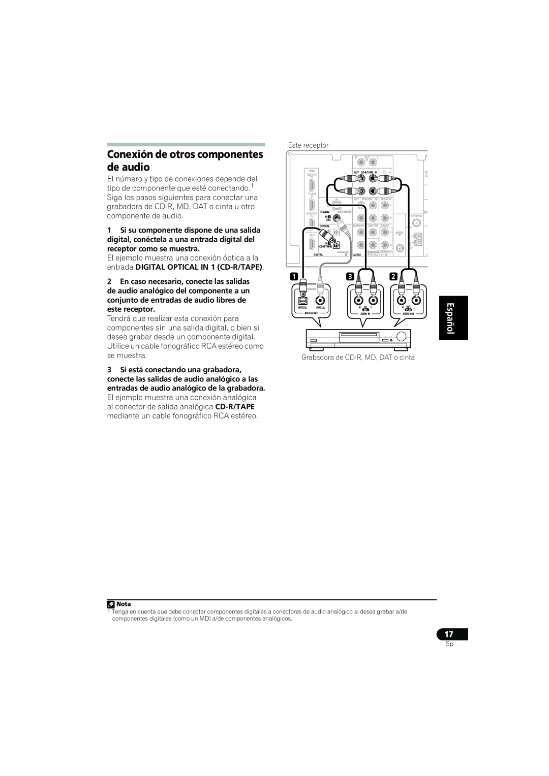 Pioneer VSX-819H-K manual Conexión de otros componentes de audio, English, Español, Français 