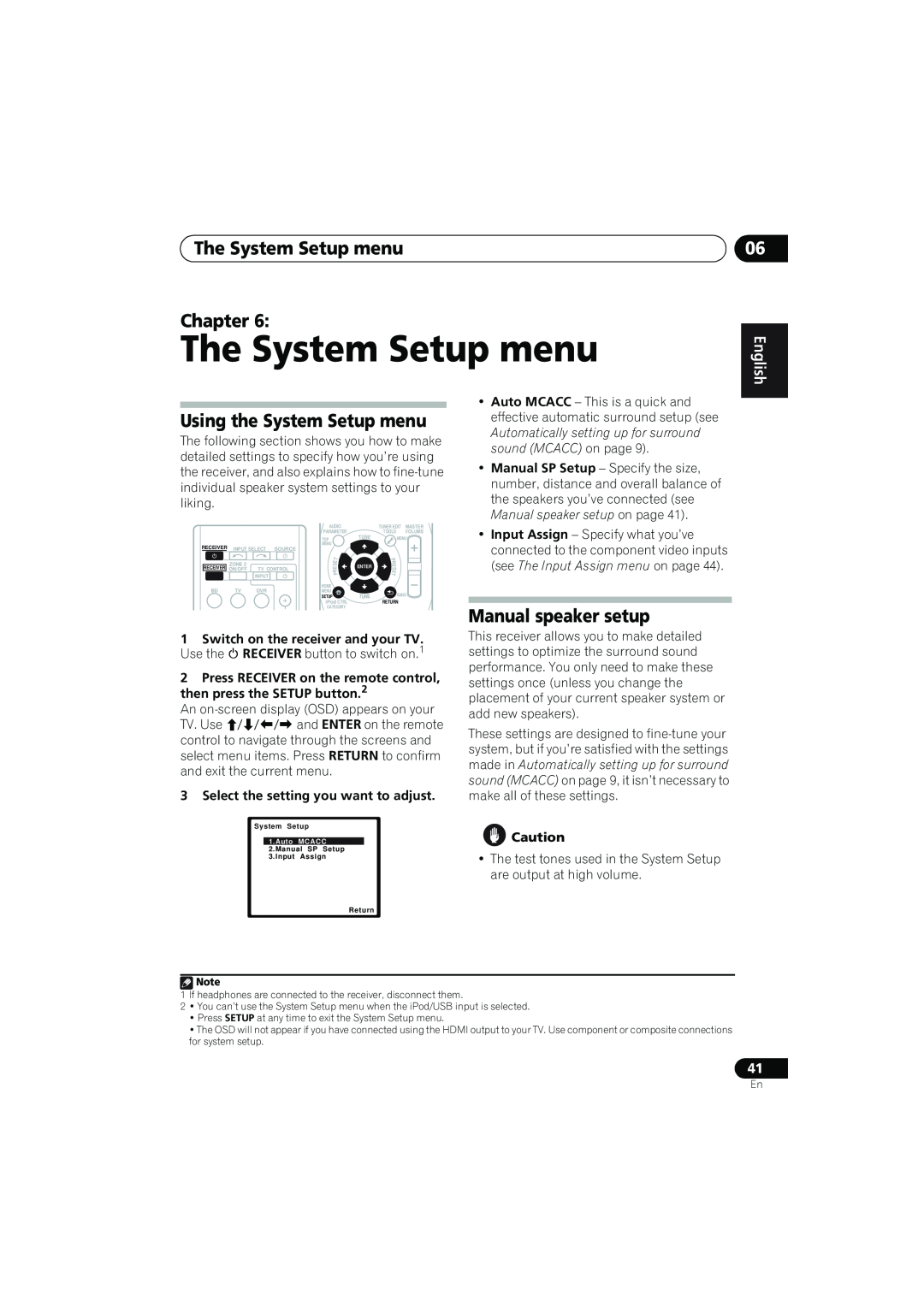 Pioneer VSX-819H The System Setup menu Chapter, Using the System Setup menu, Manual speaker setup, Nederlands Español 
