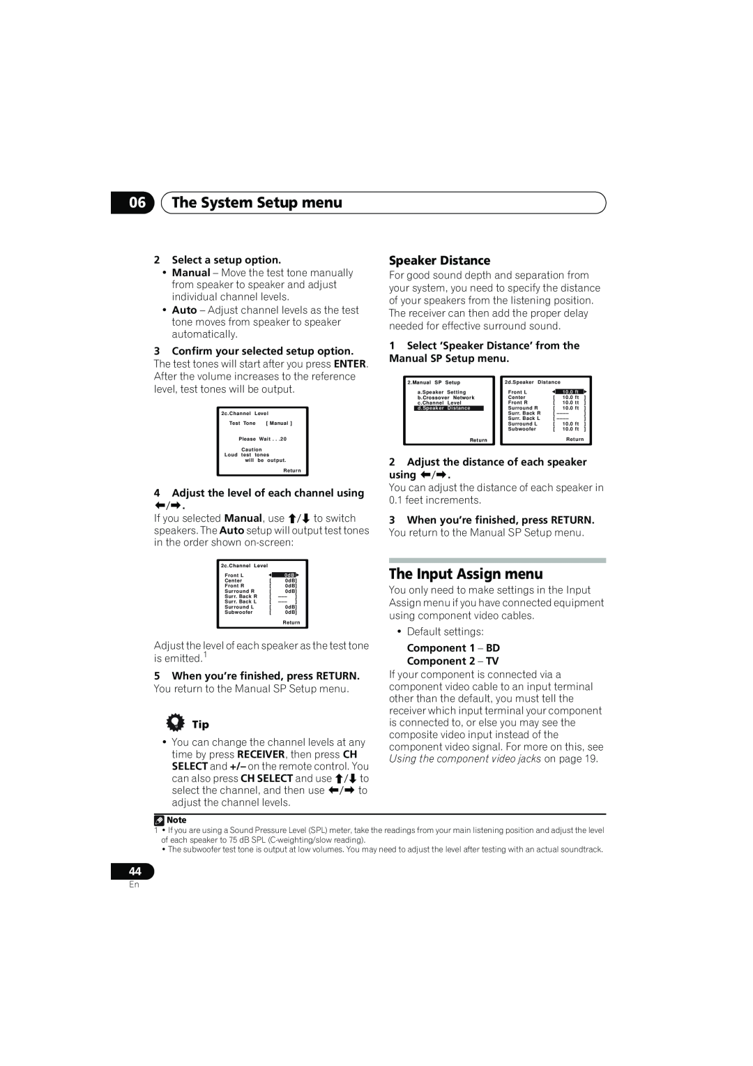 Pioneer VSX-819H-K manual The Input Assign menu, Speaker Distance, 06The System Setup menu 