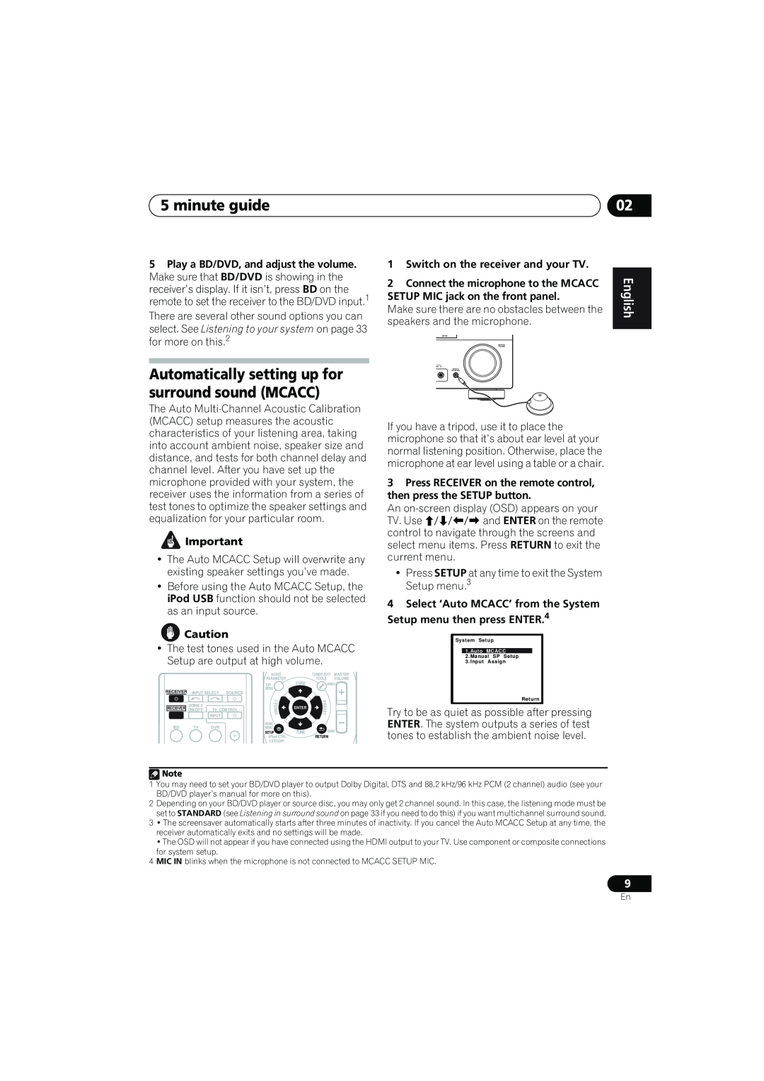 Pioneer VSX-819H-K manual minute guide, Automatically setting up for surround sound MCACC 