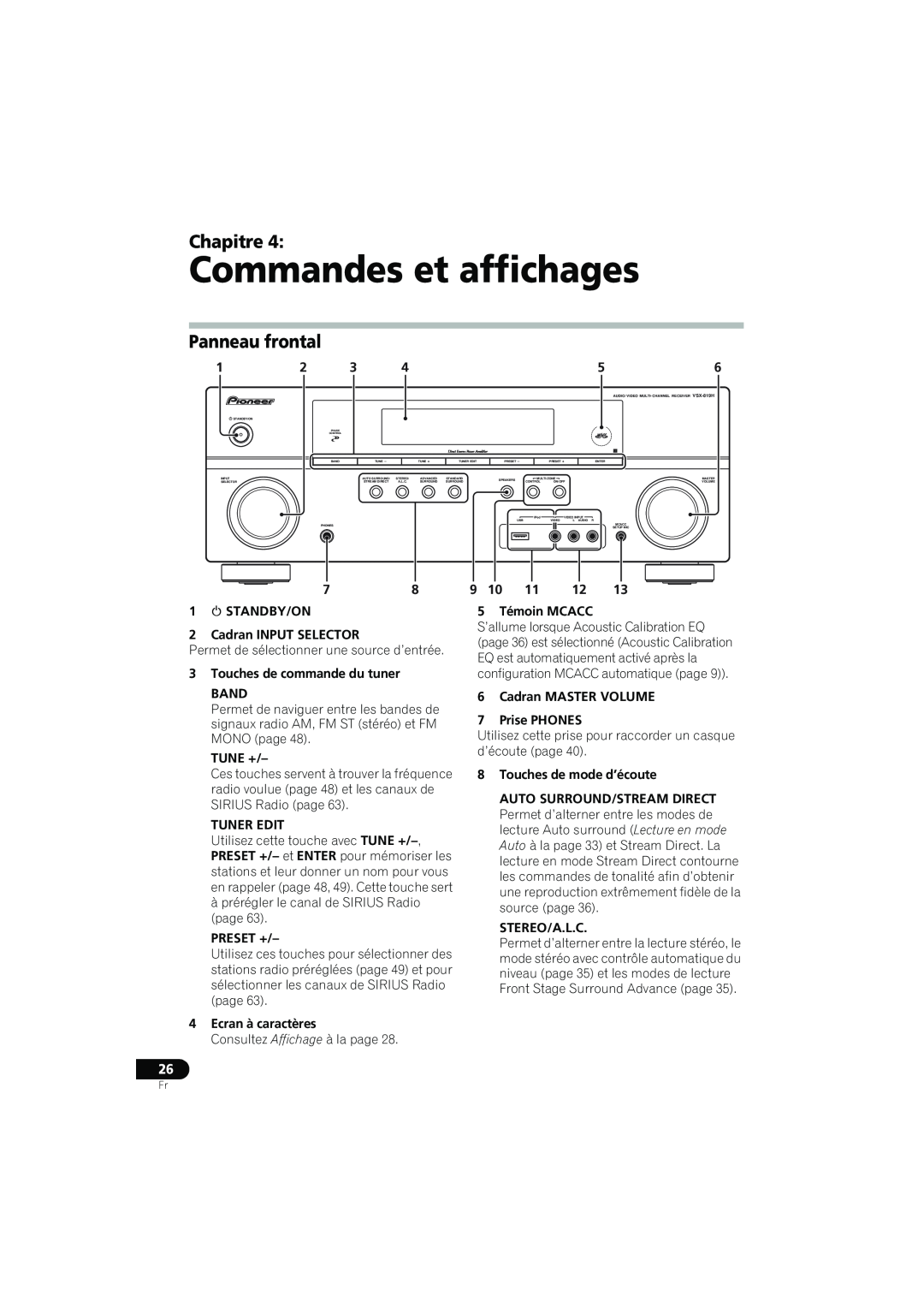 Pioneer VSX-819H-K manual Commandes et affichages, Panneau frontal, Chapitre, 12 3 