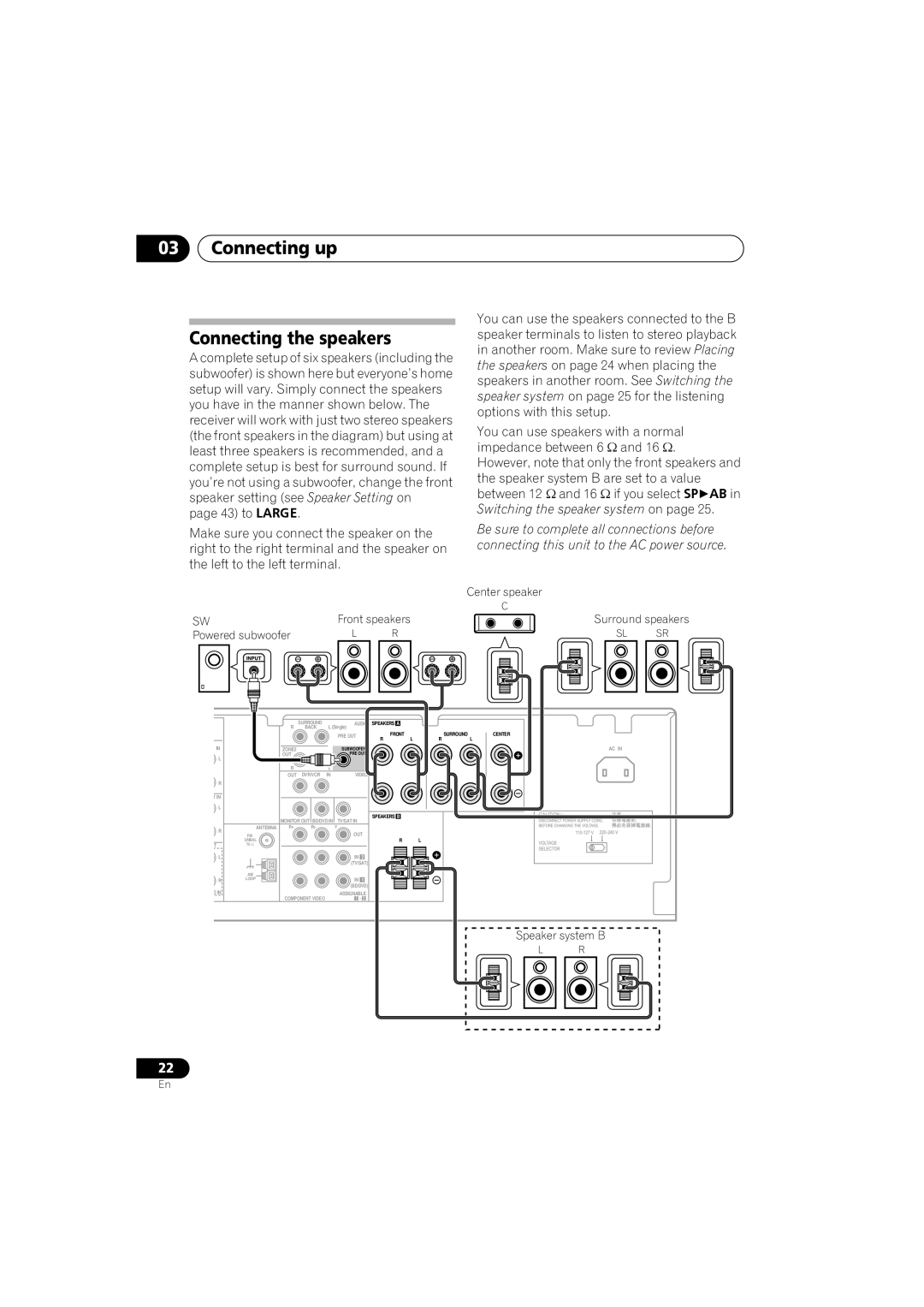 Pioneer VSX-819H-S manual 03Connecting up Connecting the speakers 