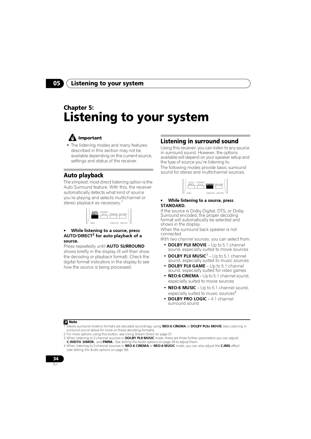 Pioneer VSX-819H-S manual 05Listening to your system Chapter, Auto playback, Listening in surround sound 