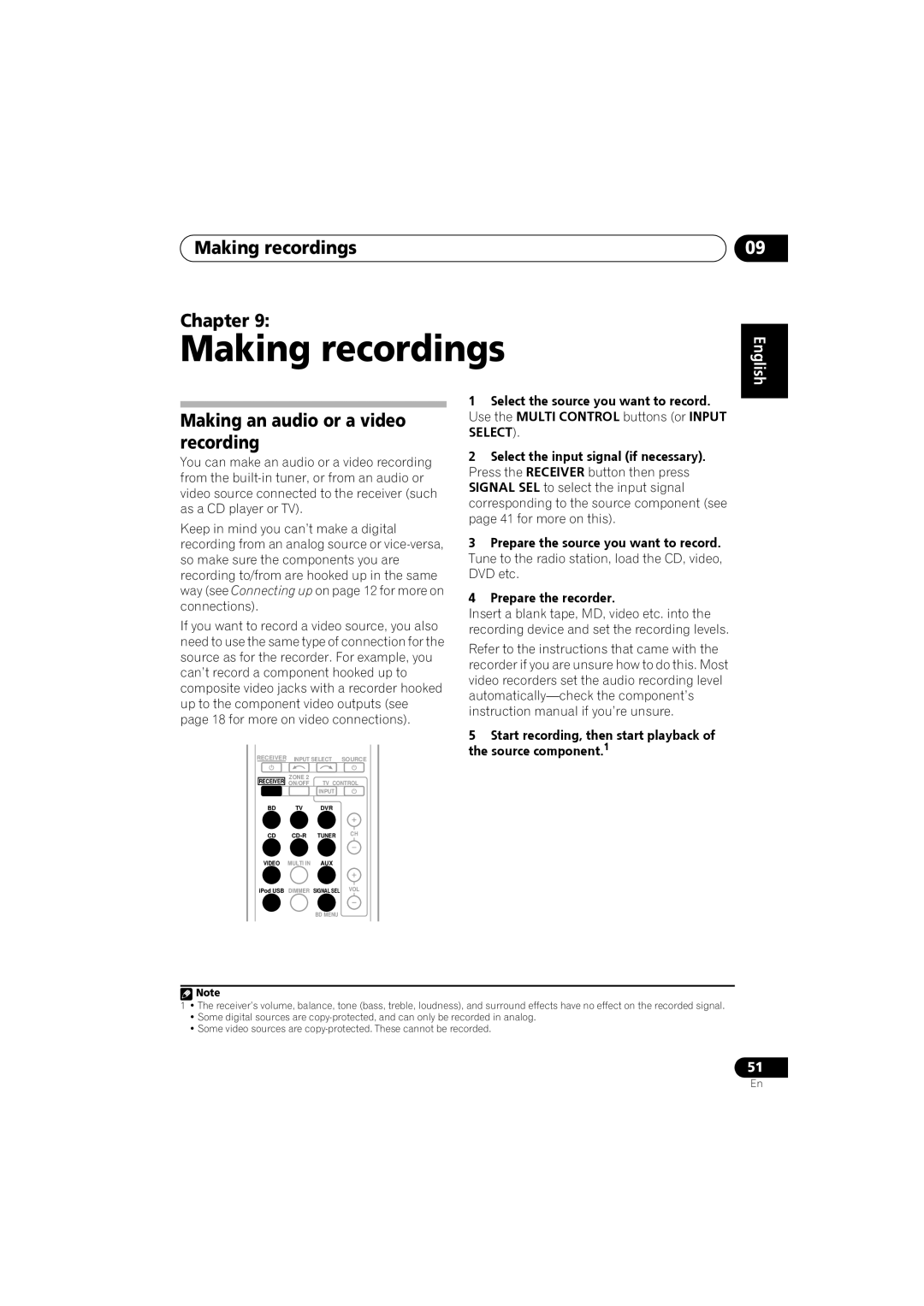Pioneer VSX-819H-S manual Making recordings Chapter, Making an audio or a video recording, Deutsch 51, English 