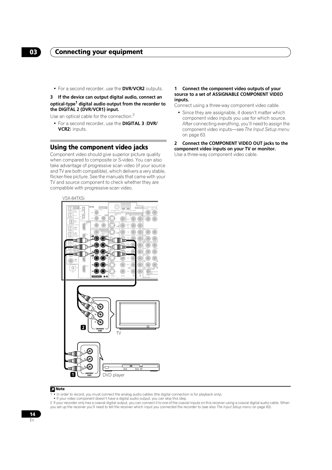 Pioneer VSX-84TXSI, VSX-82TXS-S manual Using the component video jacks, For a second recorder, use the DVR/VCR2 outputs 