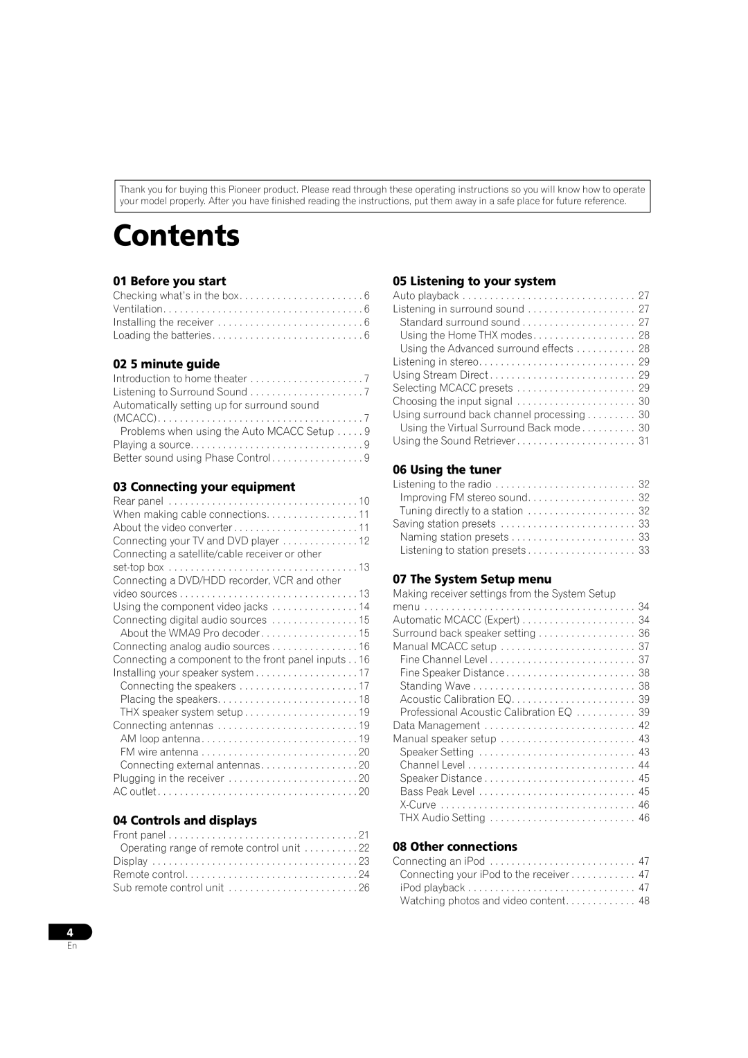 Pioneer VSX-84TXSI, VSX-82TXS-S, VSX-84TXSi-S manual Contents 