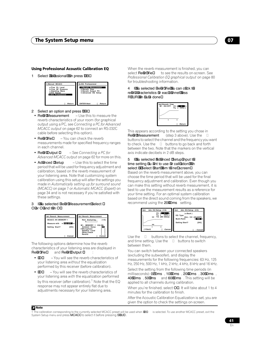 Pioneer VSX-82TXS-S manual Using Professional Acoustic Calibration EQ, Select ‘EQ Professional’ then press Enter, Eq Off 