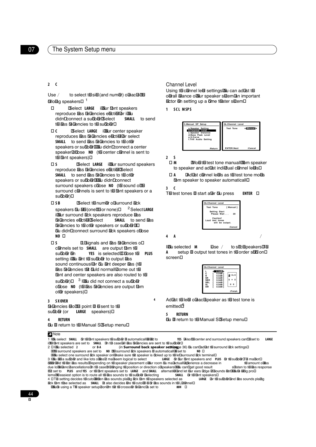 Pioneer VSX-84TXSI, VSX-82TXS-S manual Select ‘Channel Level’ from the Manual SP Setup menu, Select a setup option 