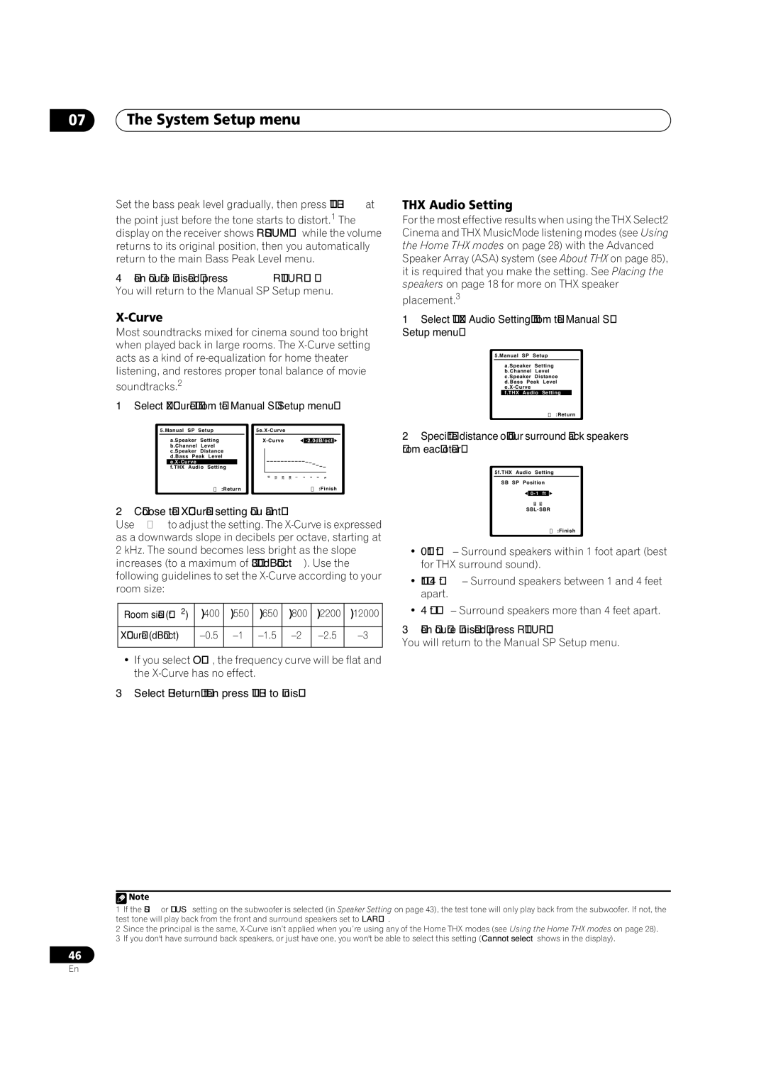 Pioneer VSX-84TXSI, VSX-82TXS-S, VSX-84TXSi-S manual Curve, THX Audio Setting 