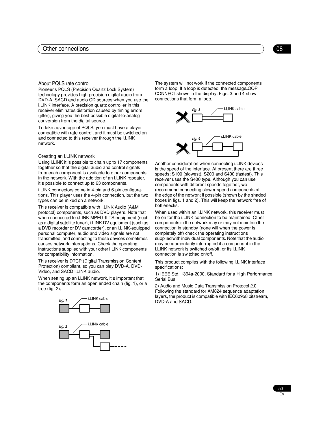 Pioneer VSX-82TXS-S, VSX-84TXSI, VSX-84TXSi-S manual About Pqls rate control, Creating an i.LINK network 