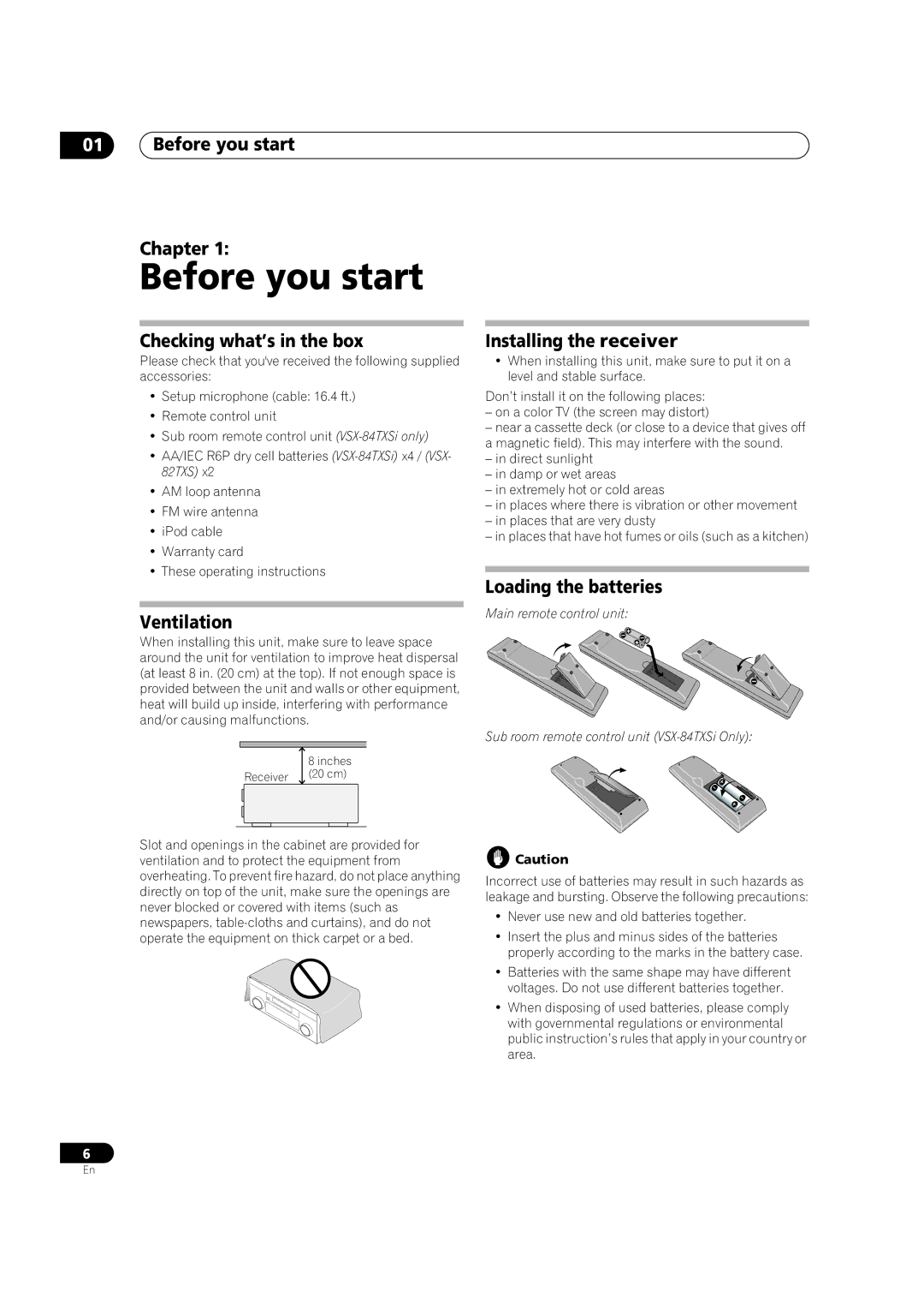 Pioneer VSX-84TXSI, VSX-82TXS-S, VSX-84TXSi-S manual Before you start 