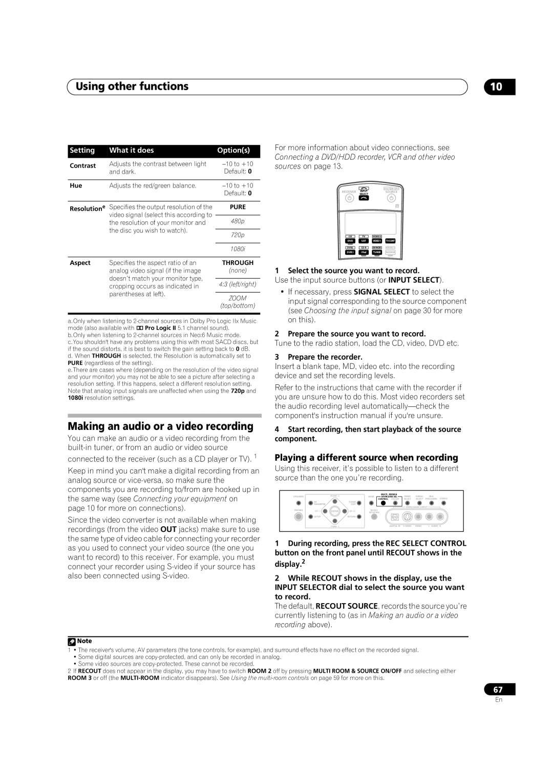 Pioneer VSX-84TXSi-S, VSX-84TXSI, VSX-82TXS-S manual Using other functions, Making an audio or a video recording 