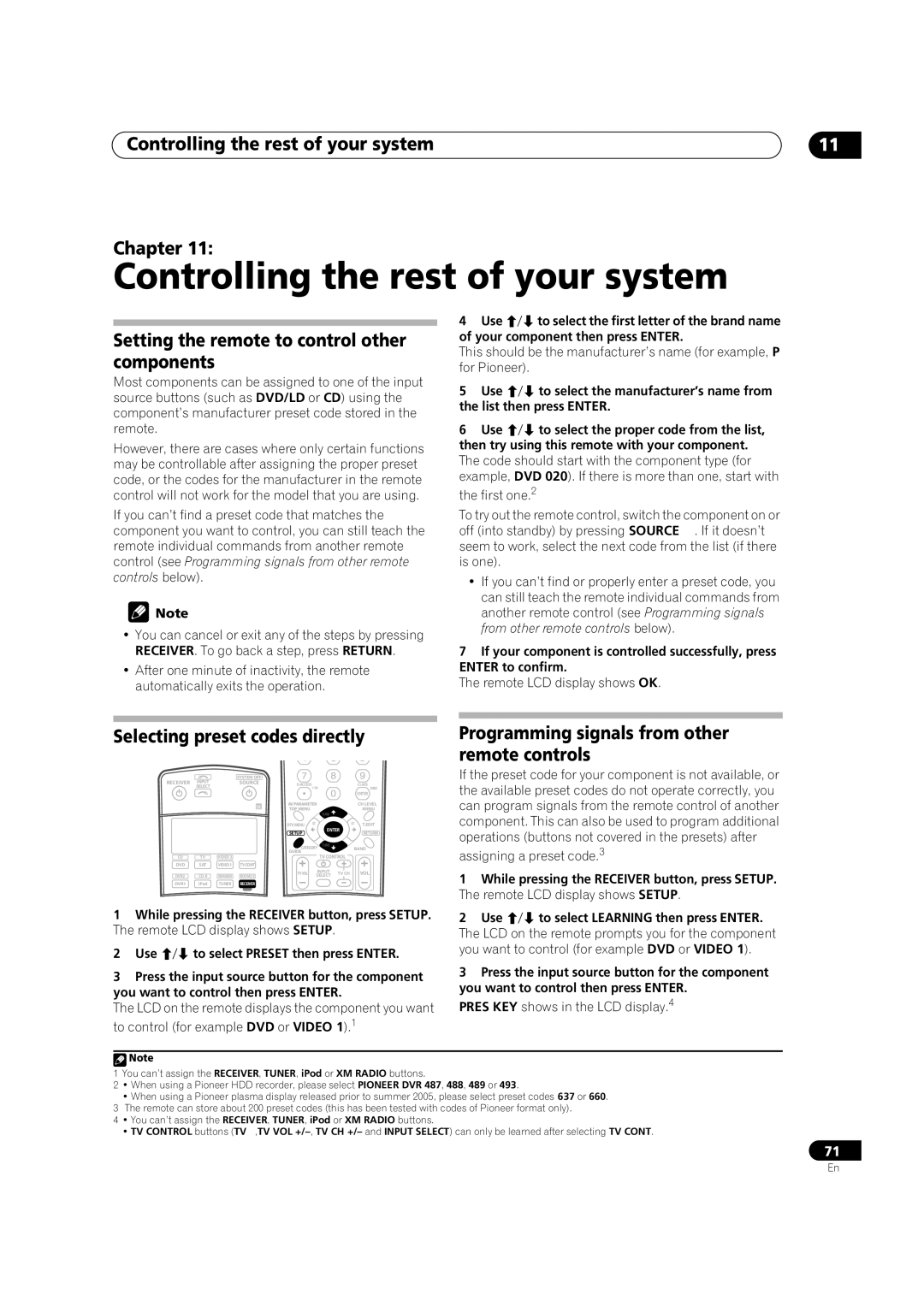 Pioneer VSX-84TXSi-S manual Controlling the rest of your system Chapter, Setting the remote to control other components 