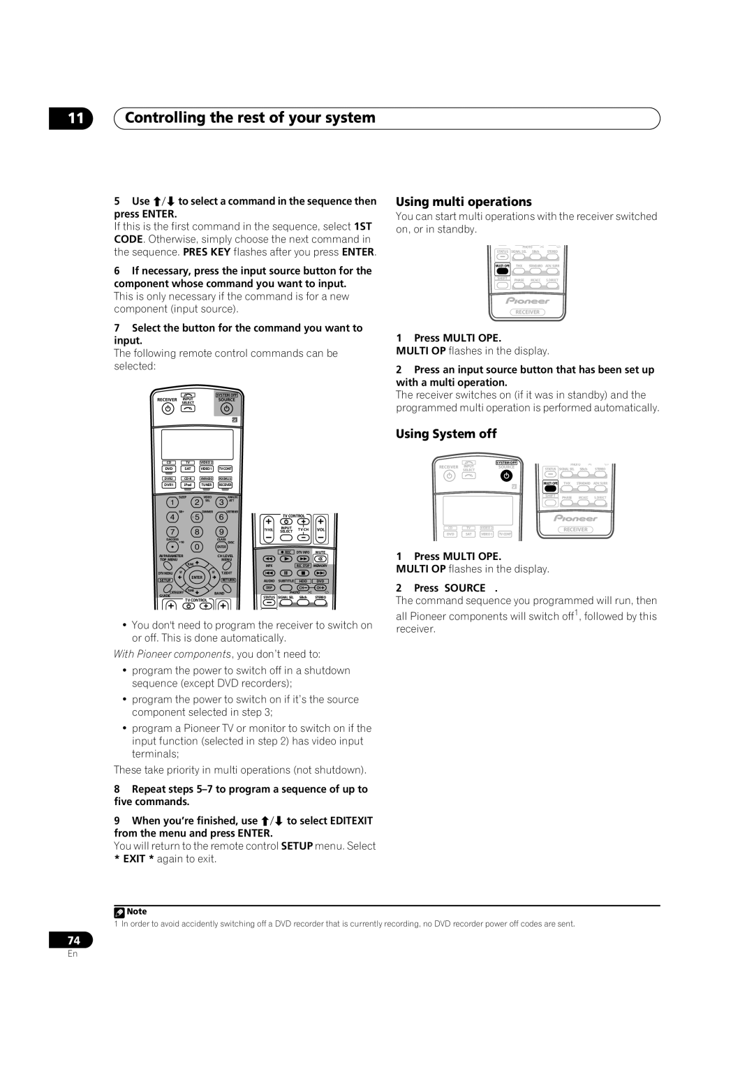 Pioneer VSX-84TXSI, VSX-82TXS-S, VSX-84TXSi-S manual Using multi operations, Using System off 