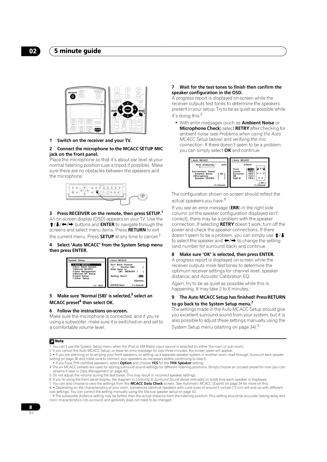 Pioneer VSX-84TXSI, VSX-82TXS-S, VSX-84TXSi-S manual 02 5 minute guide, Yes, Mcacc 