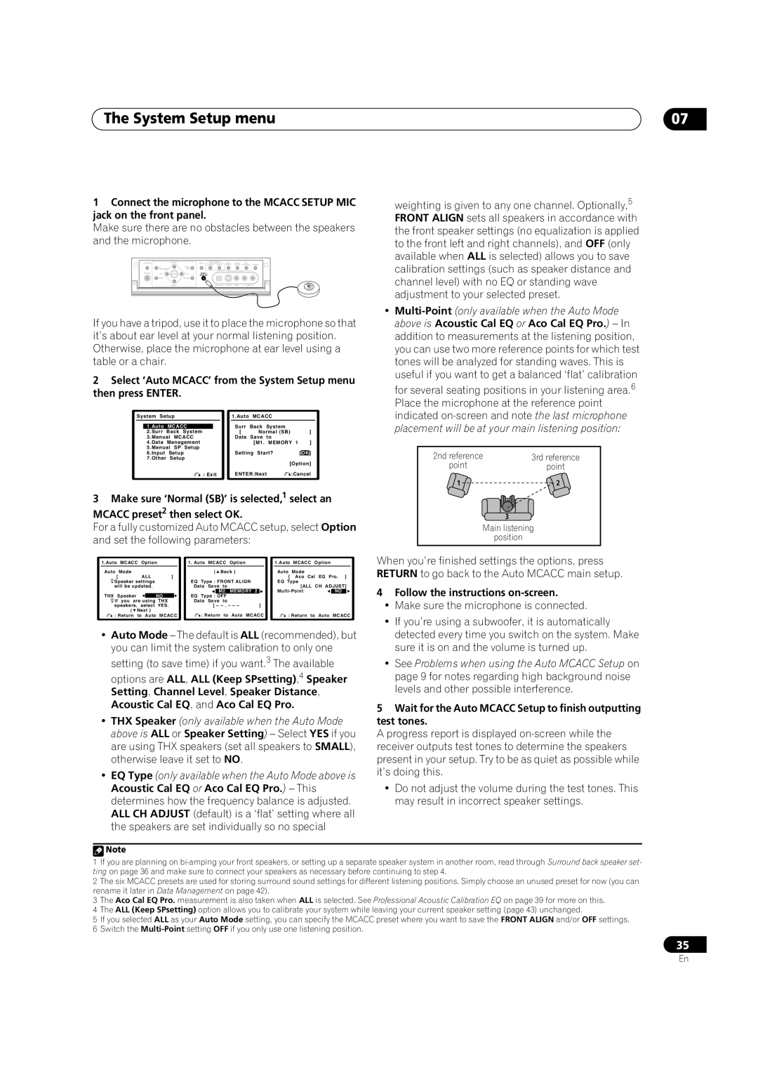 Pioneer VSX-84TXSi-S, VSX-84TXSI The System Setup menu, Select ‘Auto MCACC’ from the System Setup menu then press ENTER 