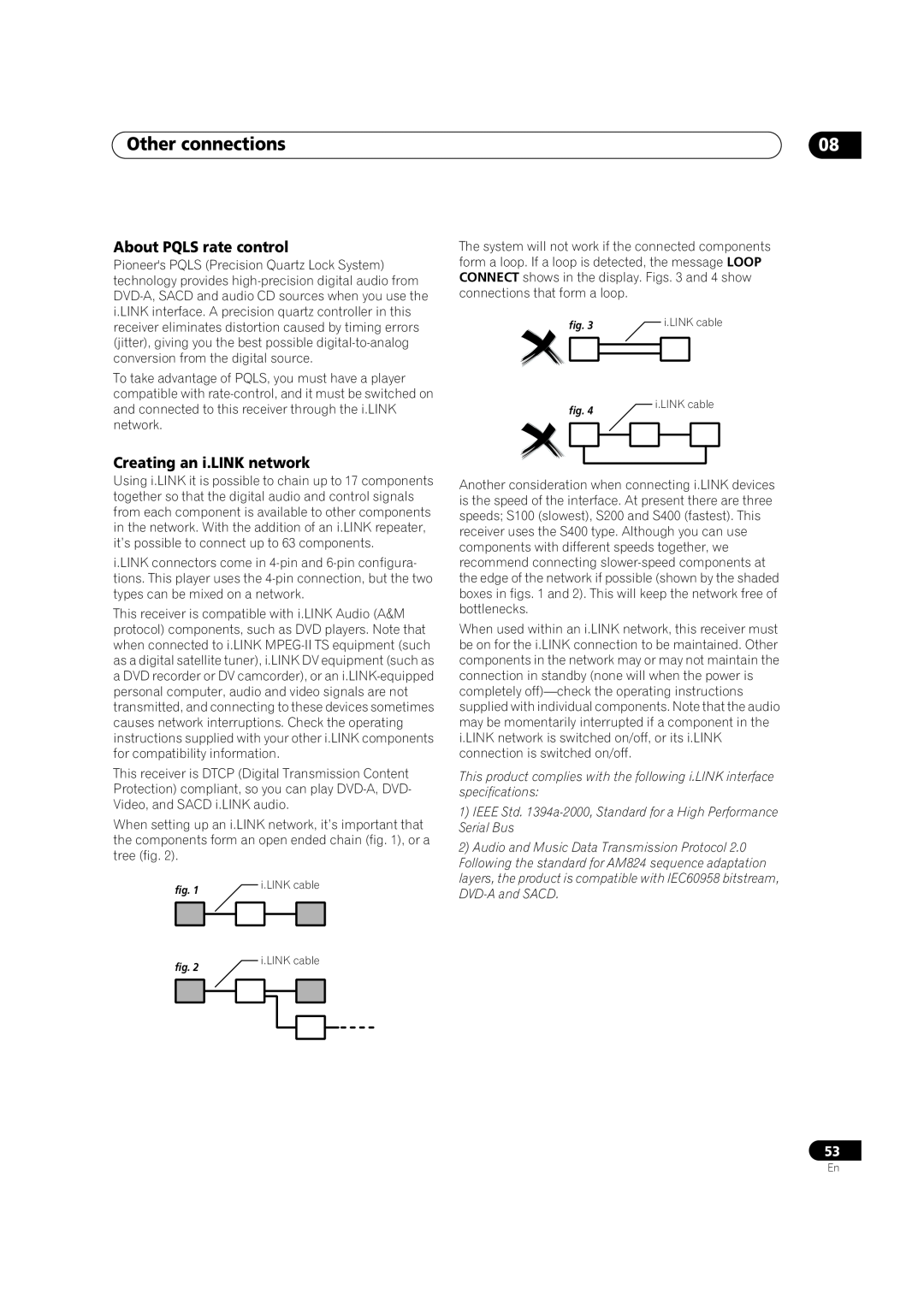 Pioneer VSX-82TXS-S, VSX-84TXSI, VSX-84TXSi-S manual About PQLS rate control, Creating an i.LINK network, Other connections 