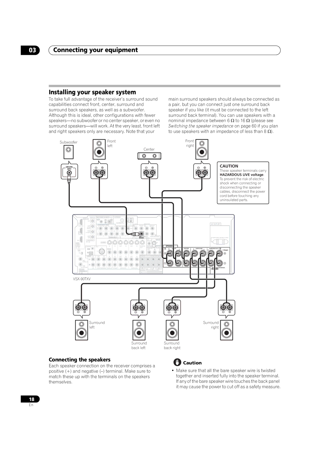 Pioneer VSX-90TXV operating instructions Connecting your equipment Installing your speaker system, Connecting the speakers 