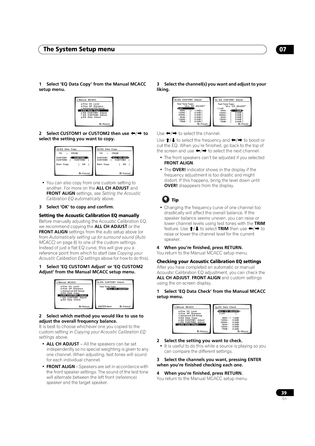 Pioneer VSX-90TXV Setting the Acoustic Calibration EQ manually, Checking your Acoustic Calibration EQ settings 