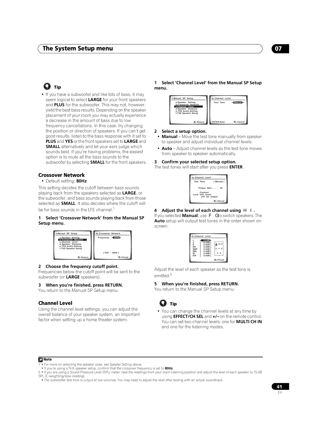 Pioneer VSX-90TXV operating instructions Crossover Network, Channel Level 