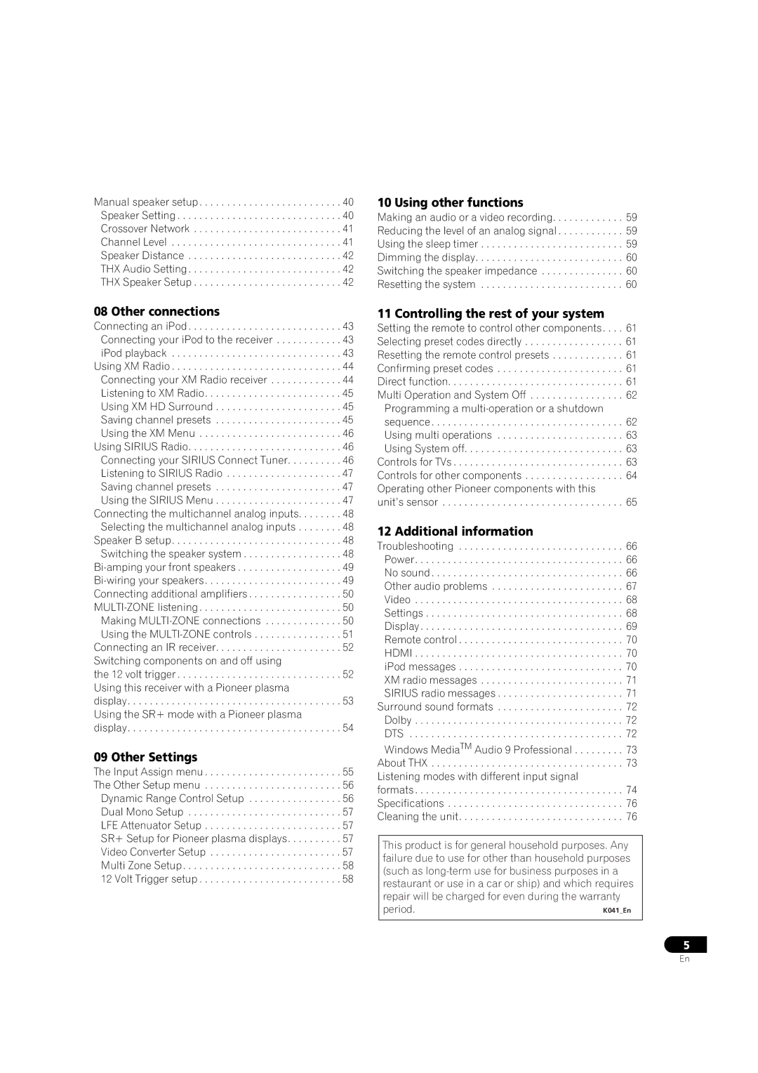 Pioneer VSX-90TXV Using other functions, Other connections, Other Settings, Controlling the rest of your system 