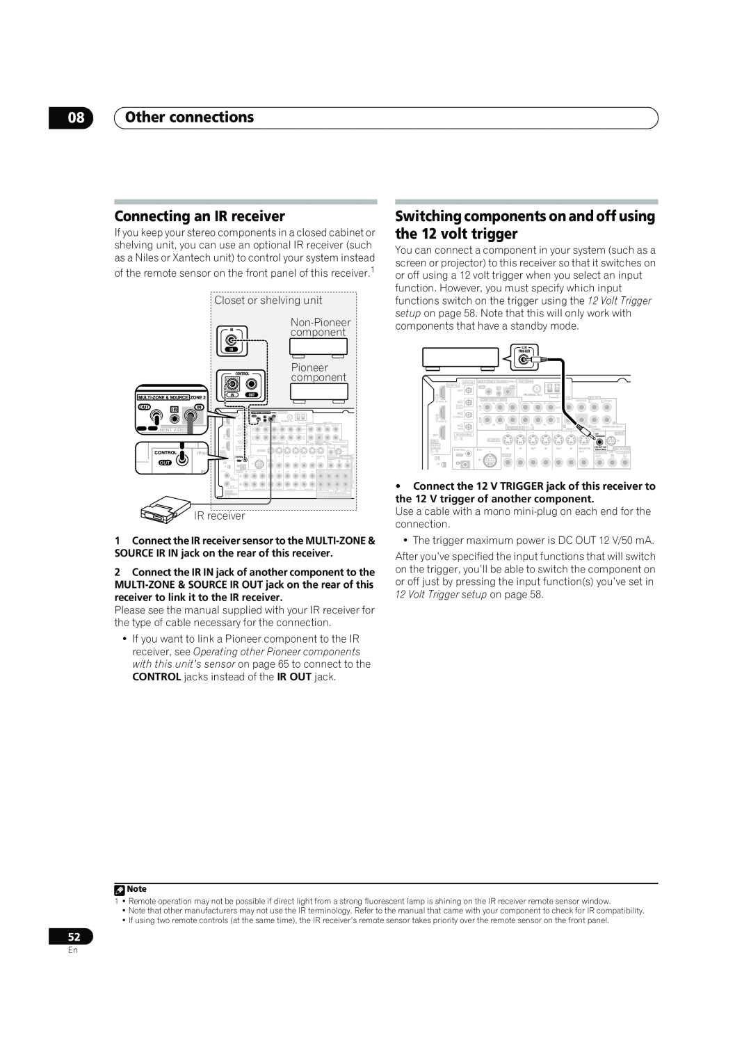 Pioneer VSX-90TXV operating instructions 08Other connections Connecting an IR receiver, Pioneer, component 