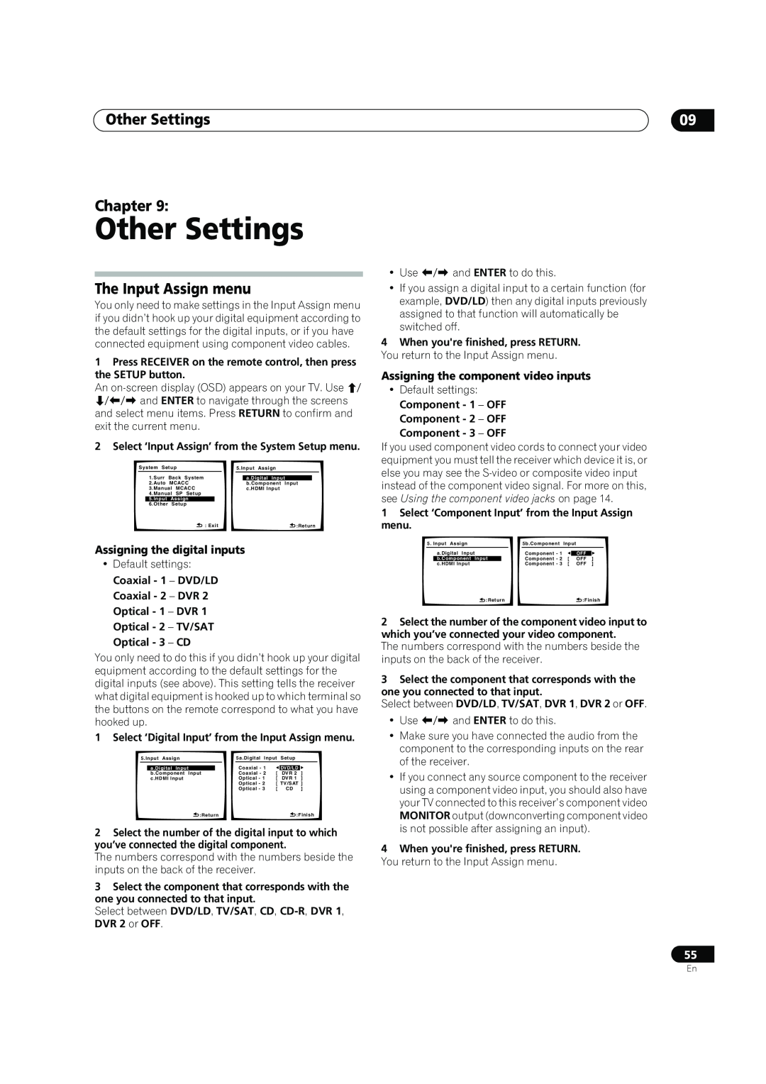 Pioneer VSX-90TXV operating instructions Other Settings Chapter, The Input Assign menu, Assigning the digital inputs 