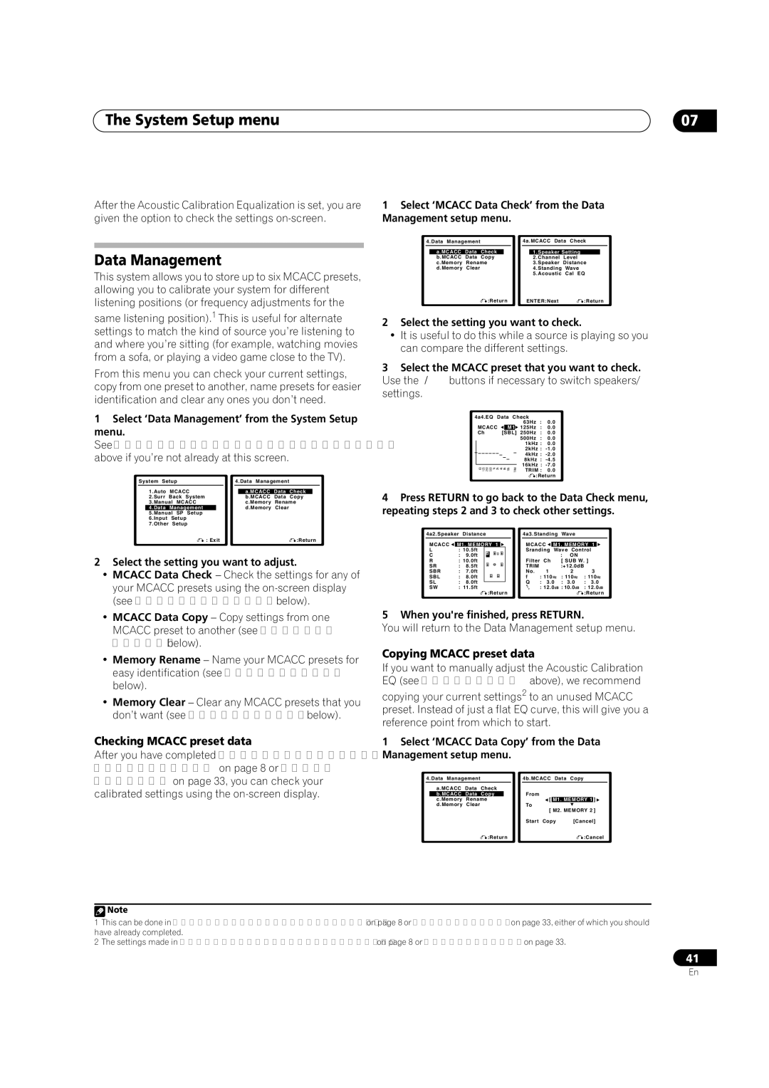 Pioneer VSX-9110TXV-K operating instructions Data Management, Checking Mcacc preset data, Copying Mcacc preset data 