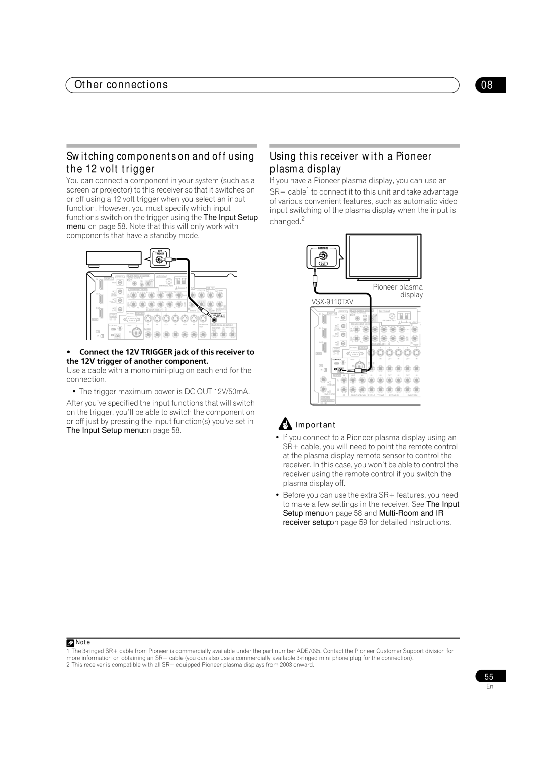 Pioneer VSX-9110TXV-K operating instructions Using this receiver with a Pioneer plasma display 