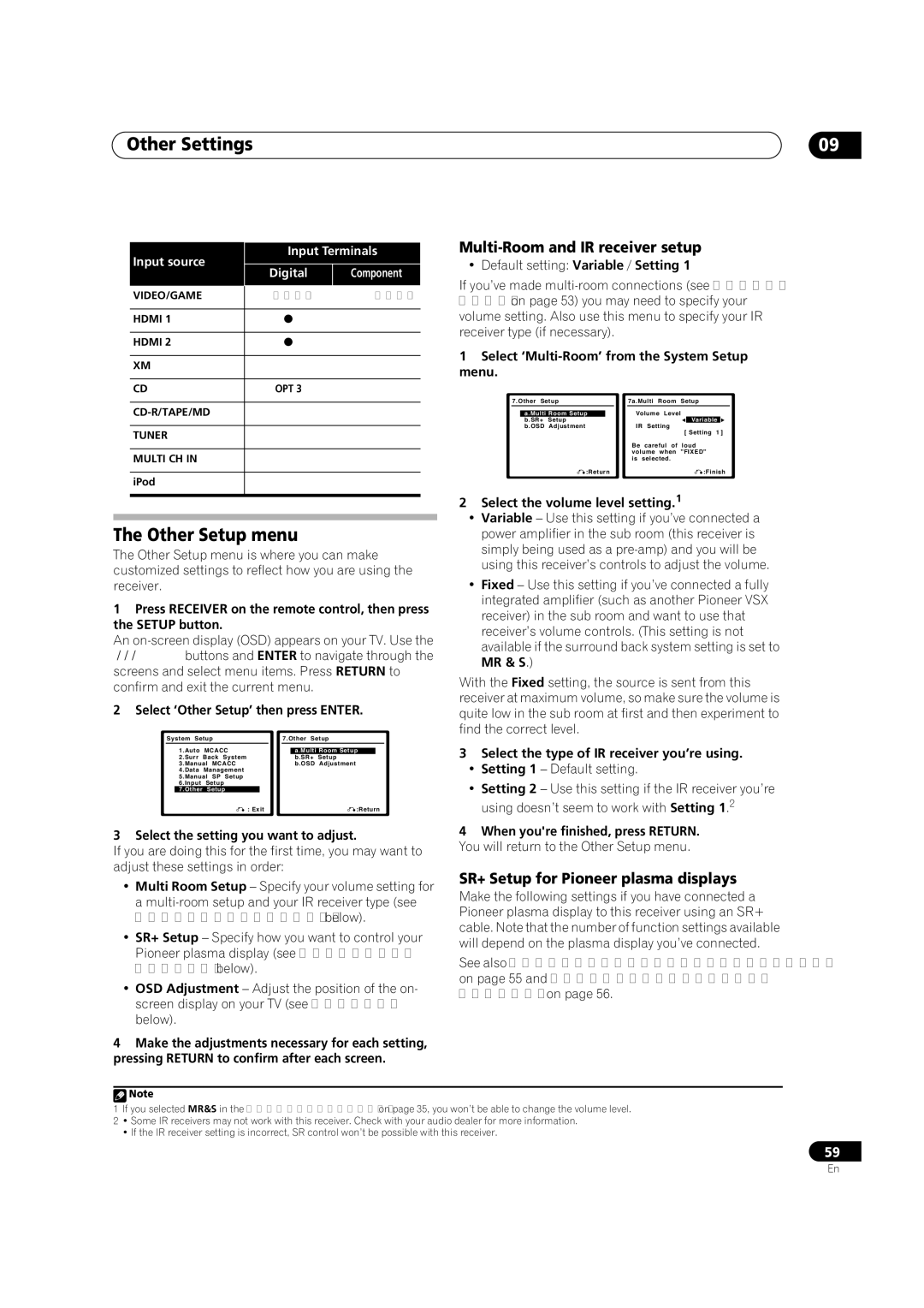 Pioneer VSX-9110TXV-K operating instructions Other Settings, Other Setup menu, Multi-Room and IR receiver setup 