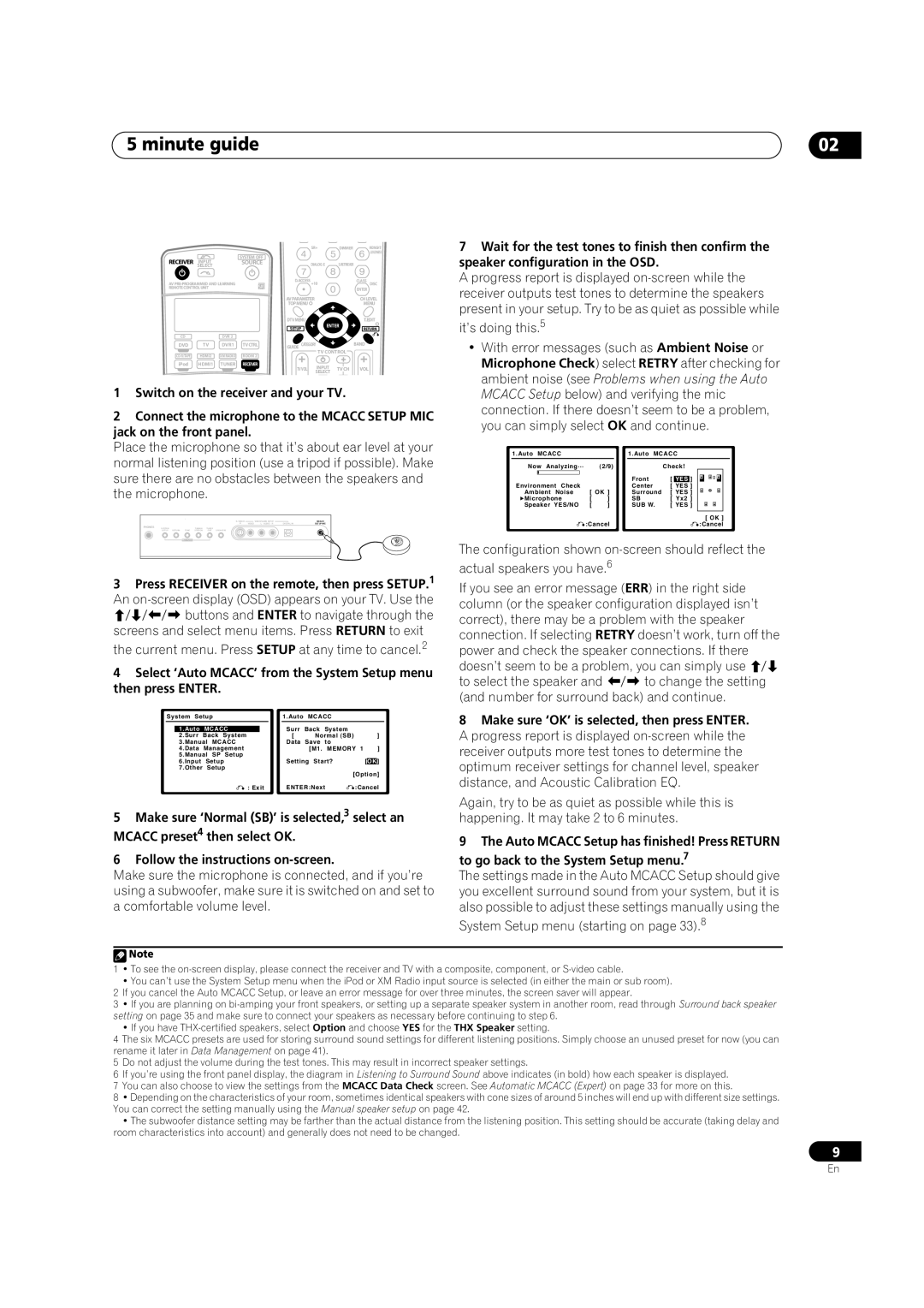 Pioneer VSX-9110TXV-K Minute guide, Wait for the test tones to finish then confirm, Speaker configuration in the OSD 