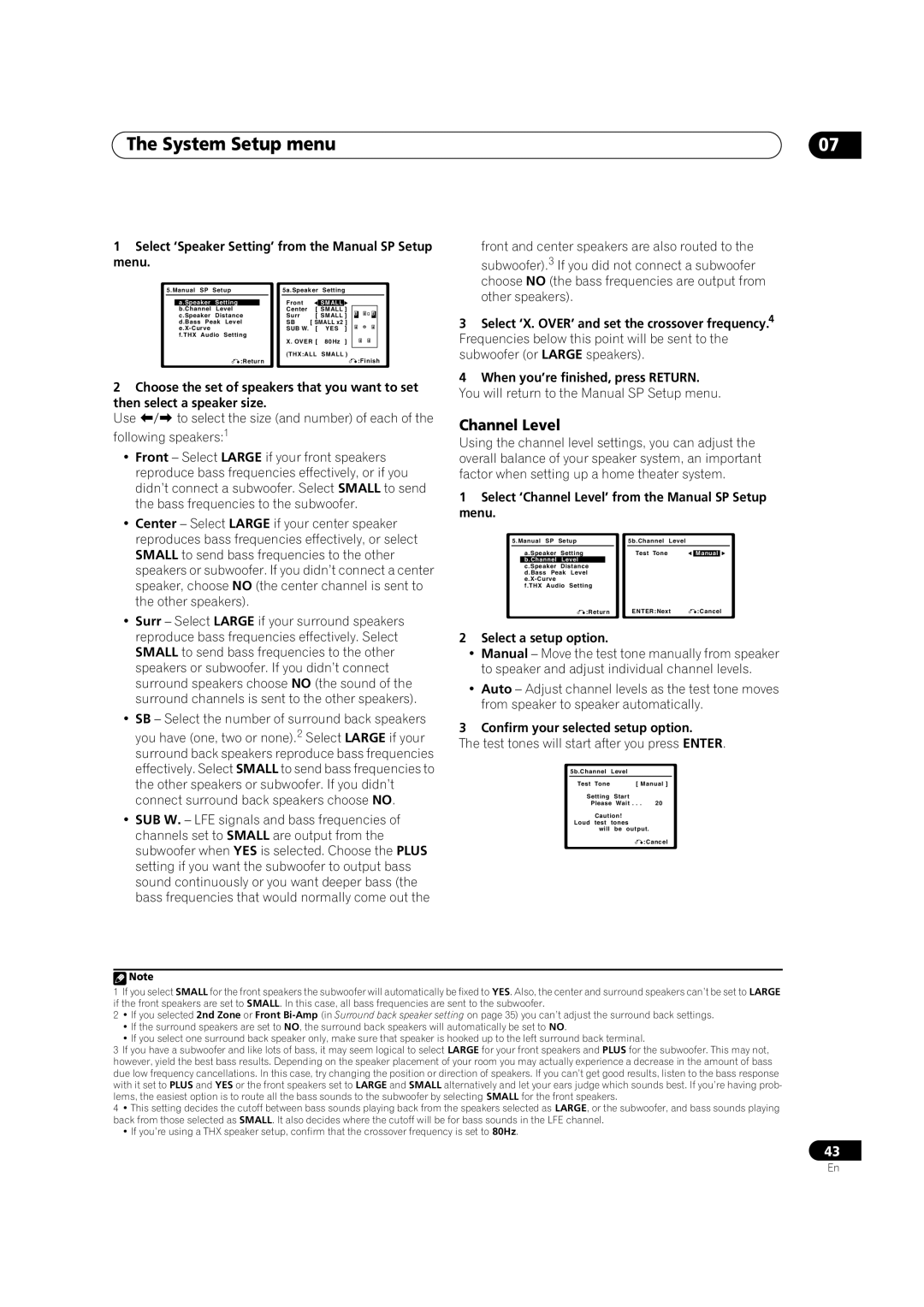 Pioneer VSX-9110TXV-K operating instructions Channel Level, The System Setup menu 