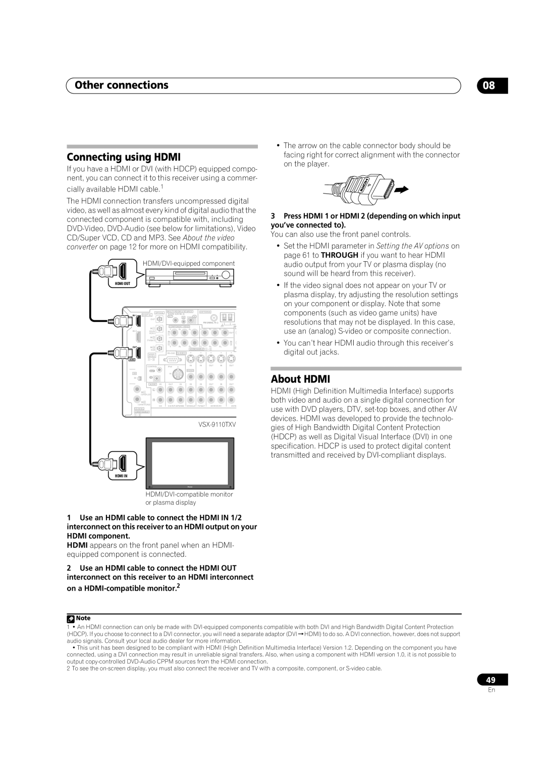 Pioneer VSX-9110TXV-K operating instructions Other connections Connecting using HDMI, About HDMI 