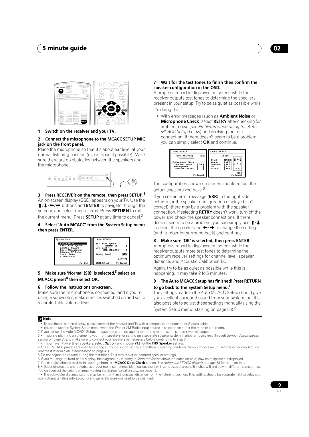 Pioneer VSX-9110TXV-K operating instructions minute guide 