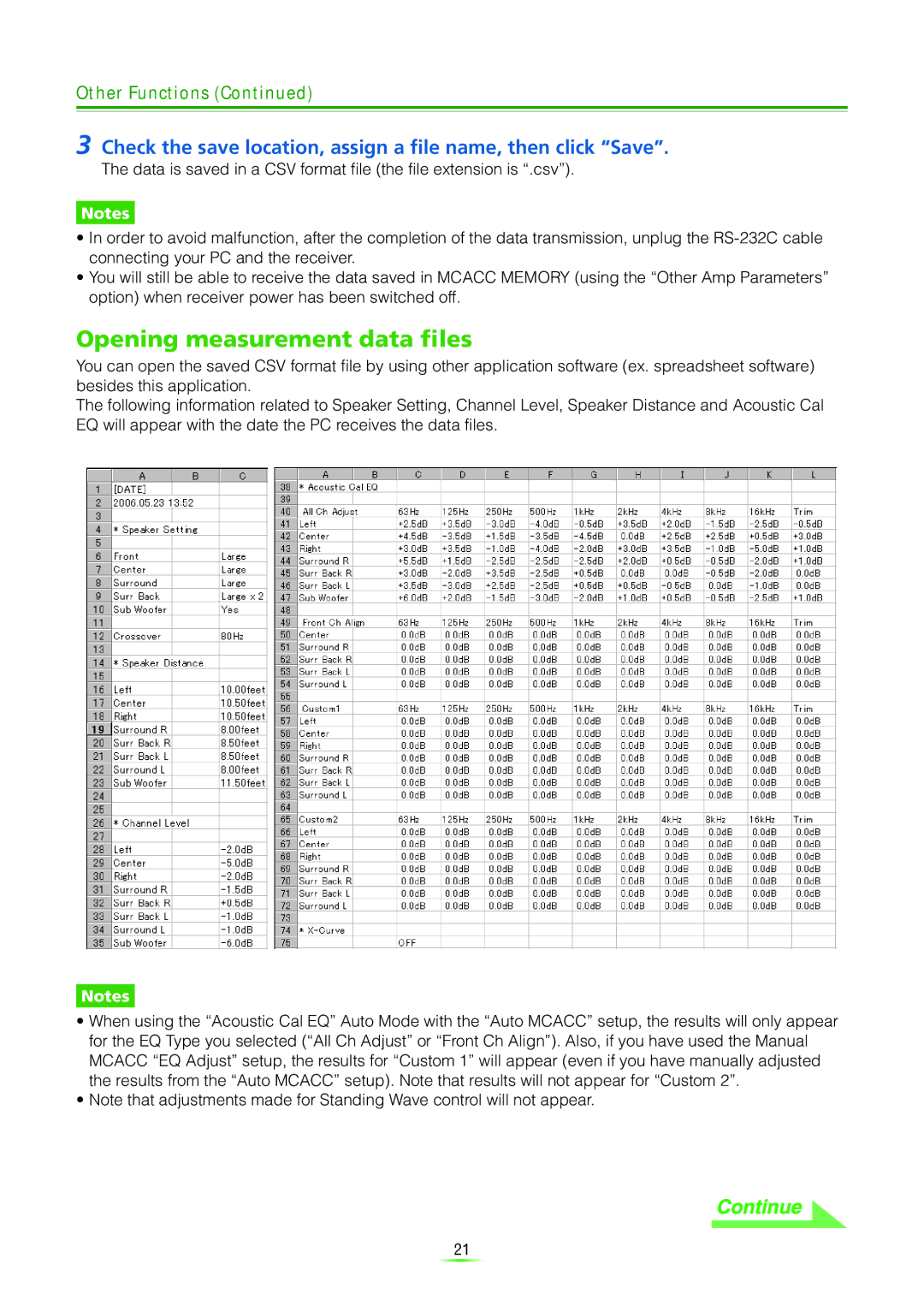 Pioneer VSX-9120TXH-K manual Opening measurement data files 