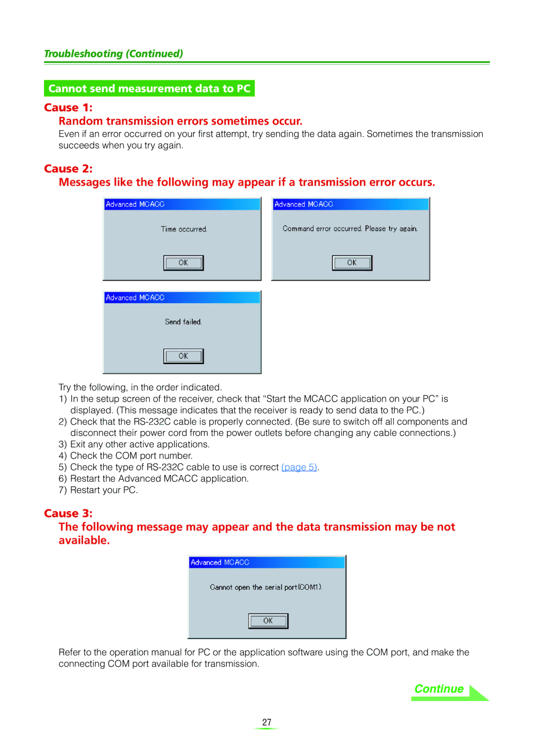 Pioneer VSX-9120TXH-K manual Continue 