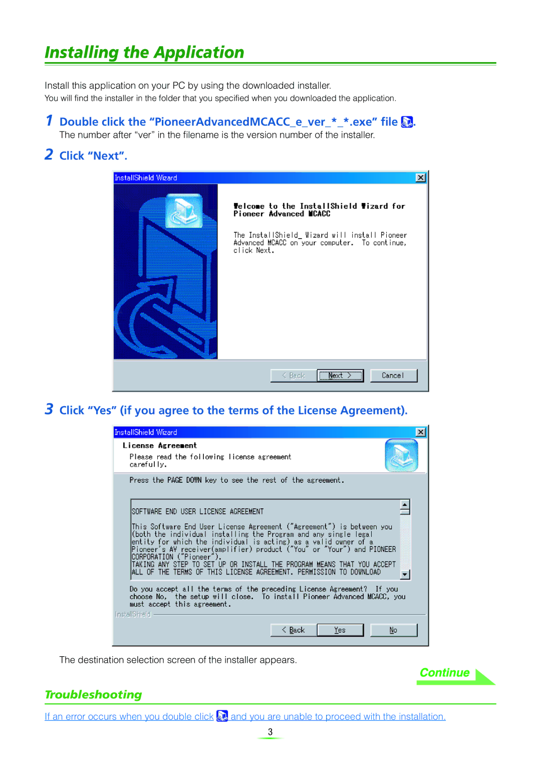 Pioneer VSX-9120TXH-K manual Installing the Application, Troubleshooting 