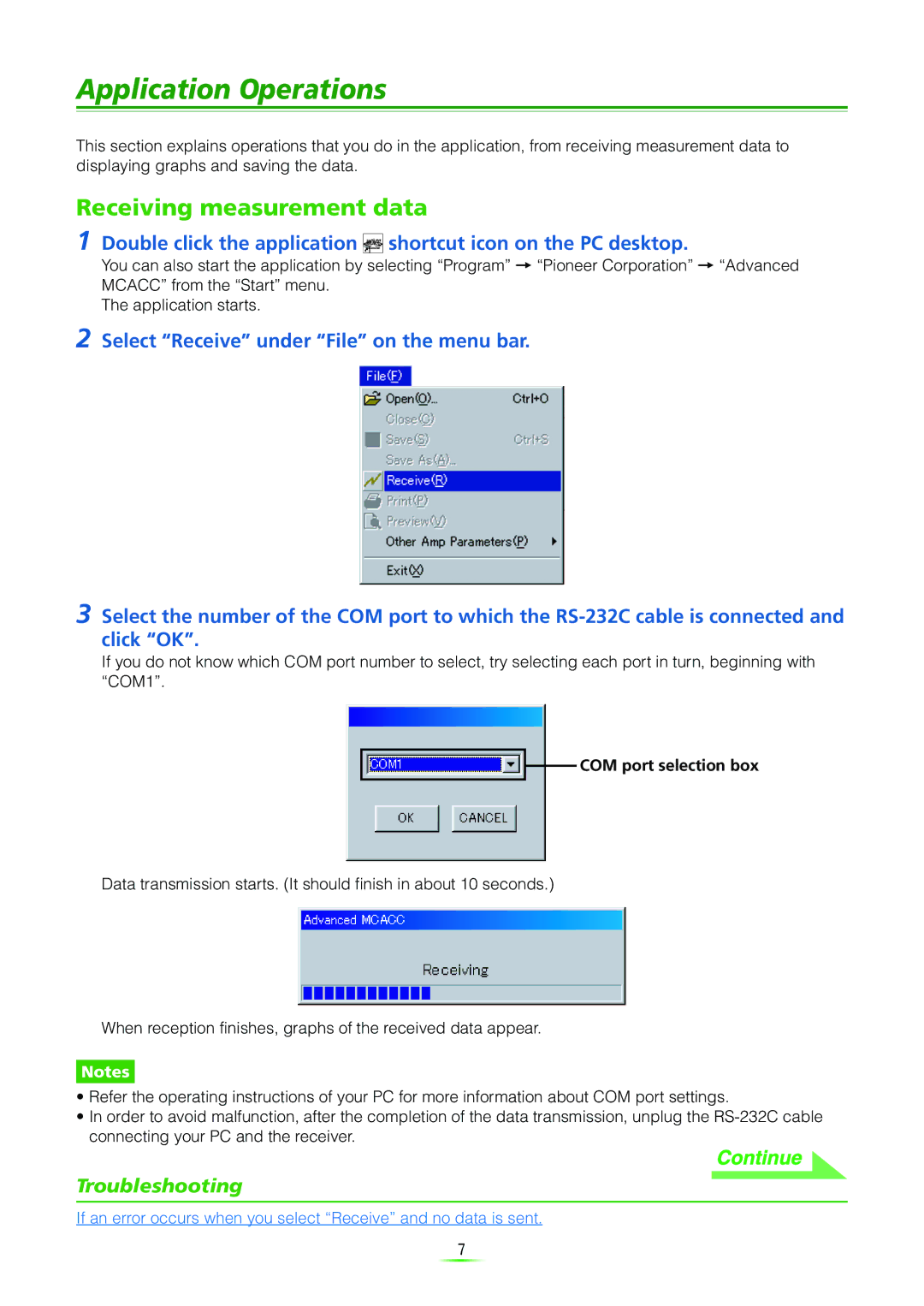 Pioneer VSX-9120TXH-K manual Application Operations, Receiving measurement data 